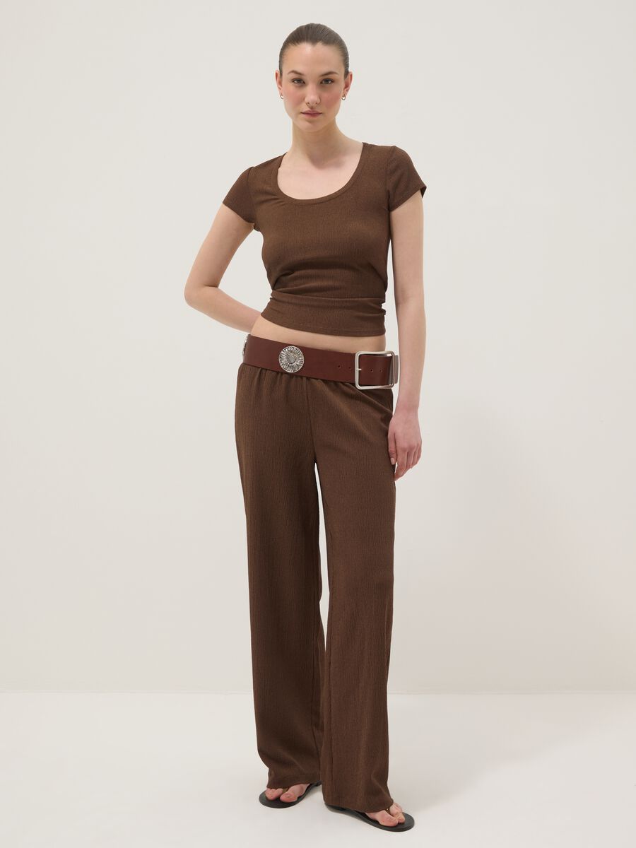 Brown stretch palazzo trousers_0