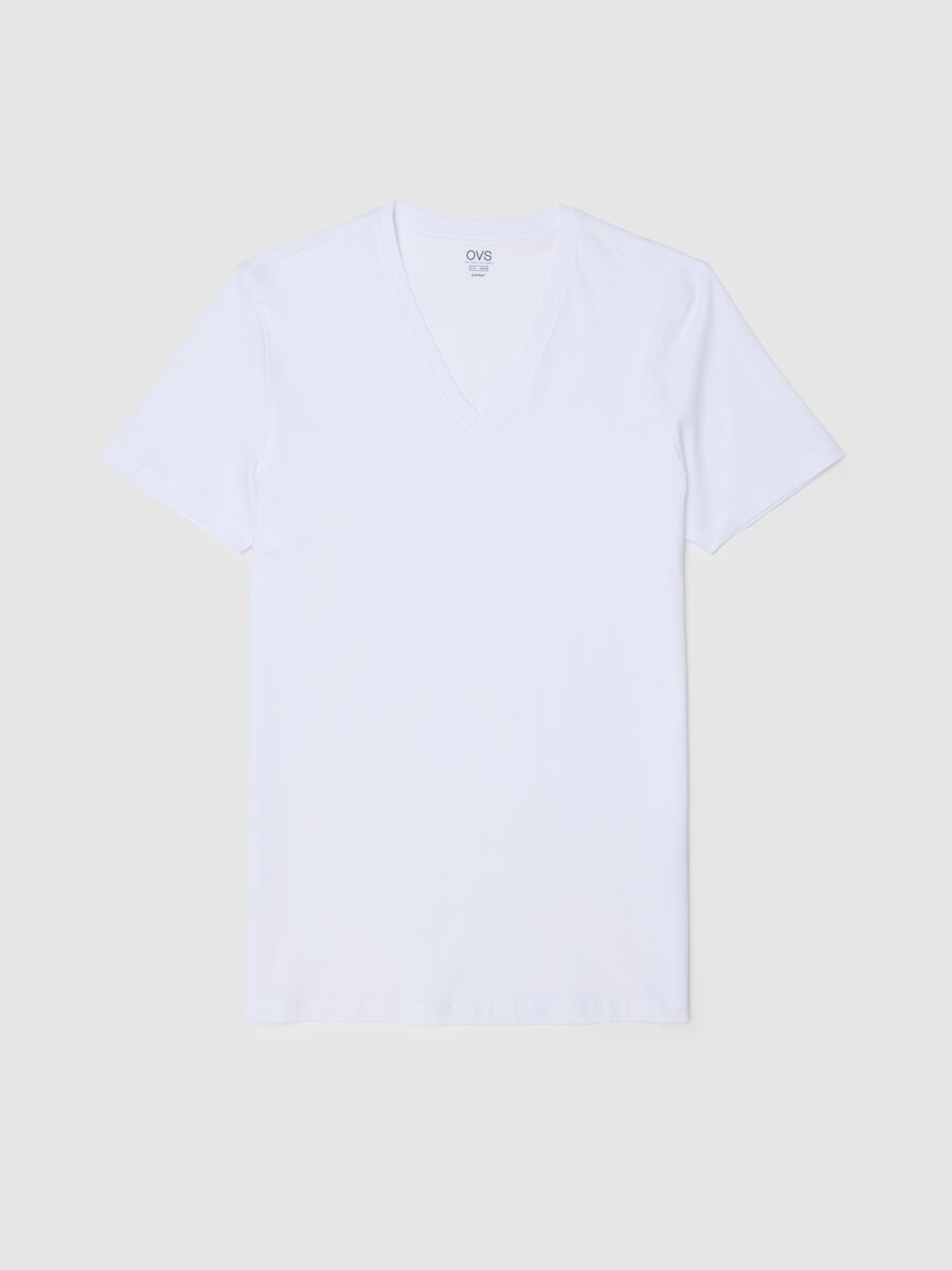 Pure cotton white V-neck regular fit T-shirt_4