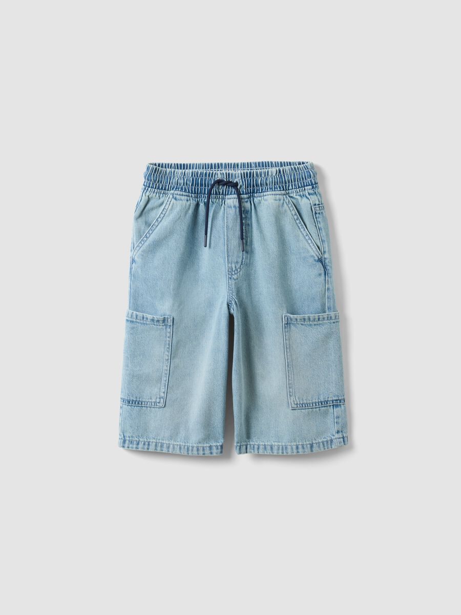 Boys' light blue baggy denim shorts in cotton blend, regular fit_3