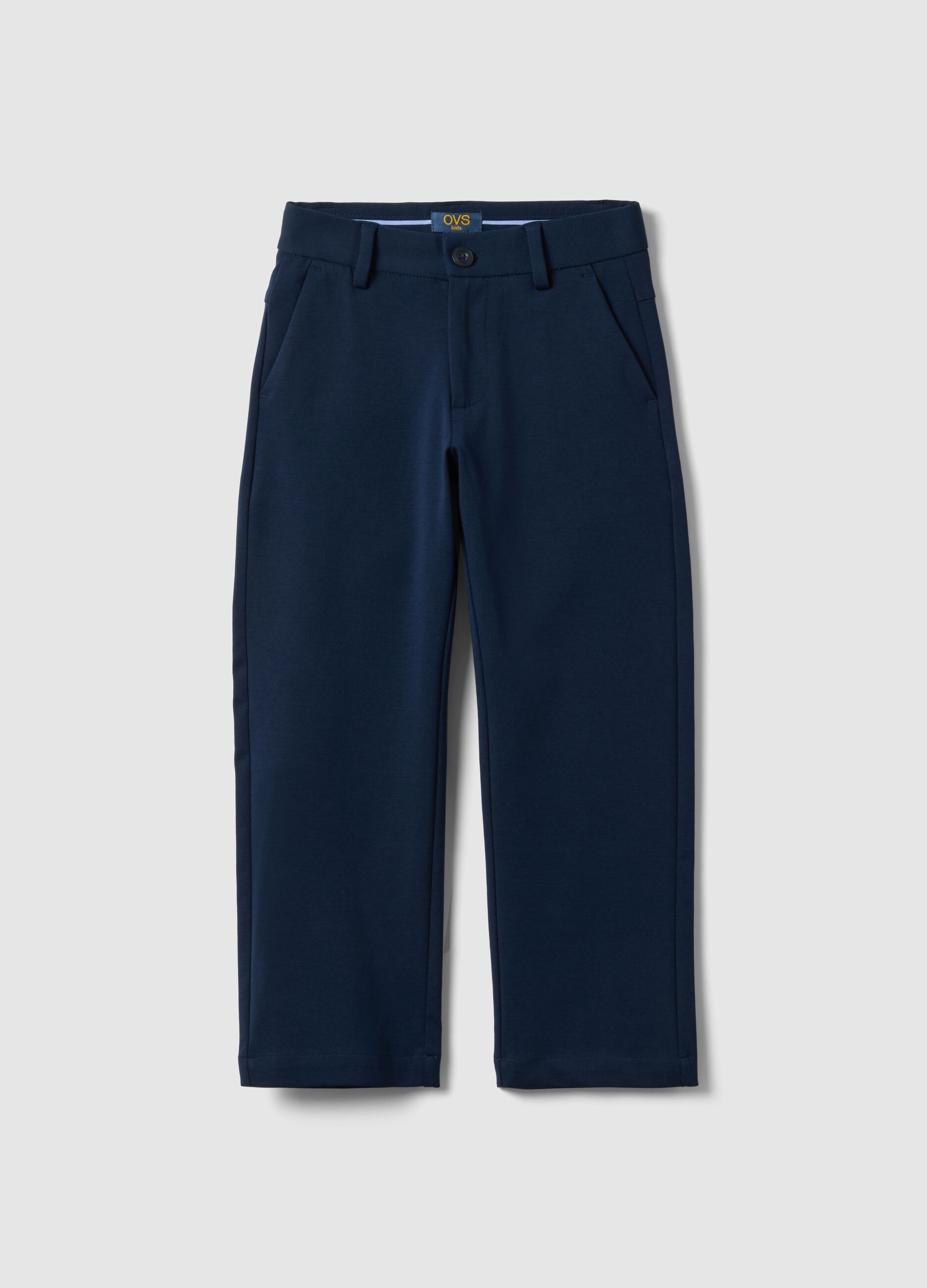 Pantalones chino de algod&oacute;n el&aacute;stico azul para ni&ntilde;os, ajuste regular