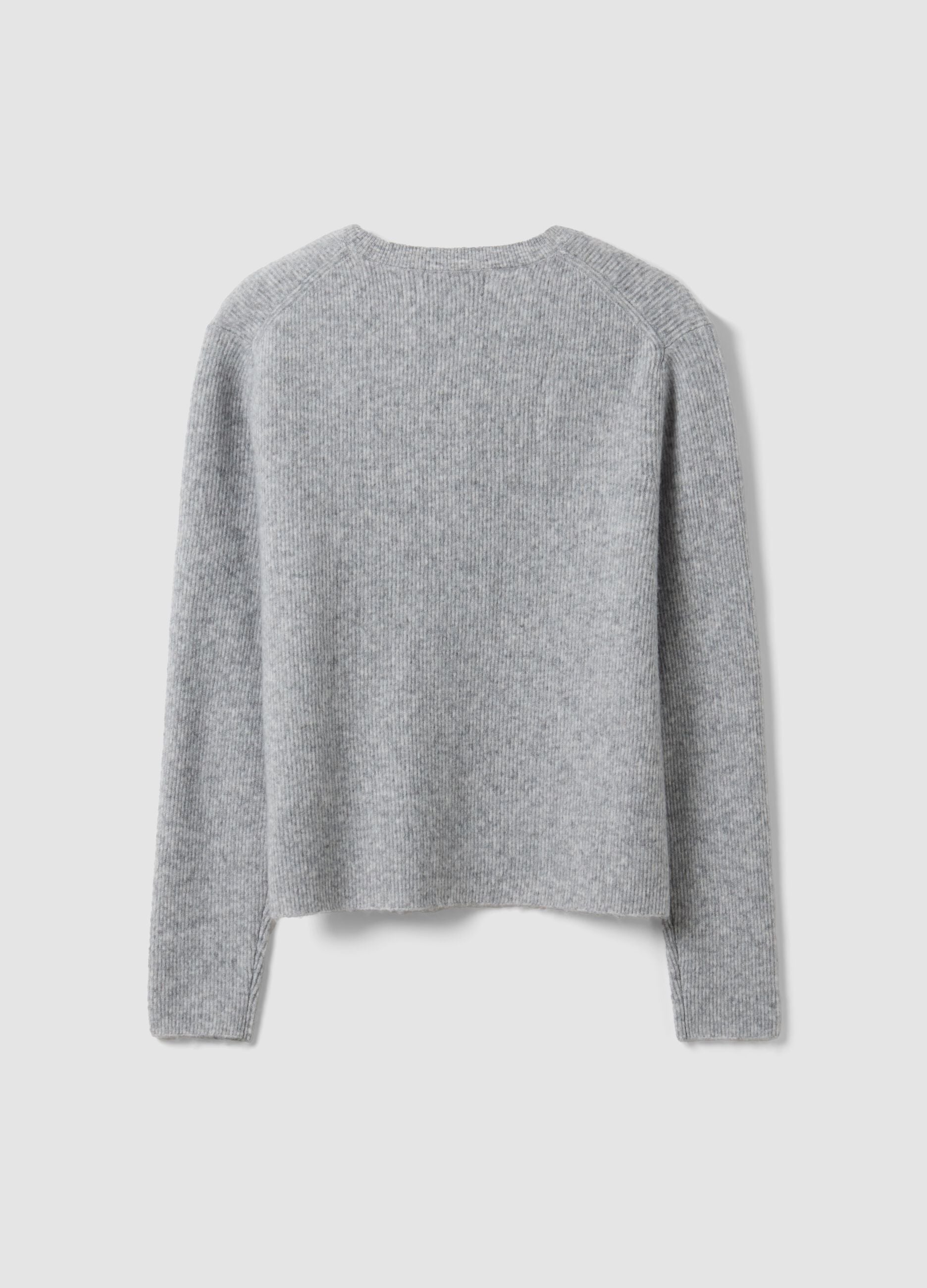 Cardigan grigio girocollo in misto lyocell e lana over fit