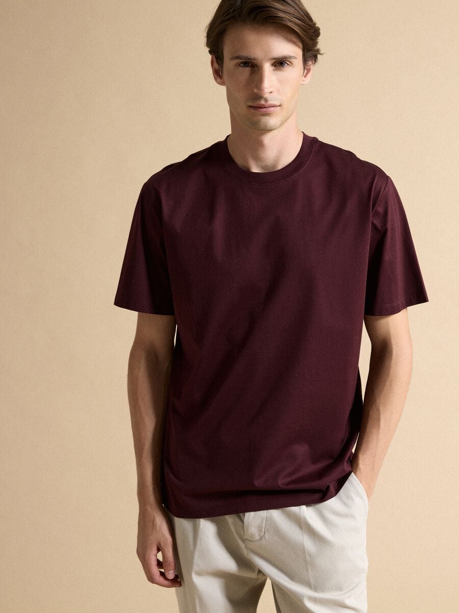 Red pure cotton jersey T-shirt with crew neck and relaxed fit_0