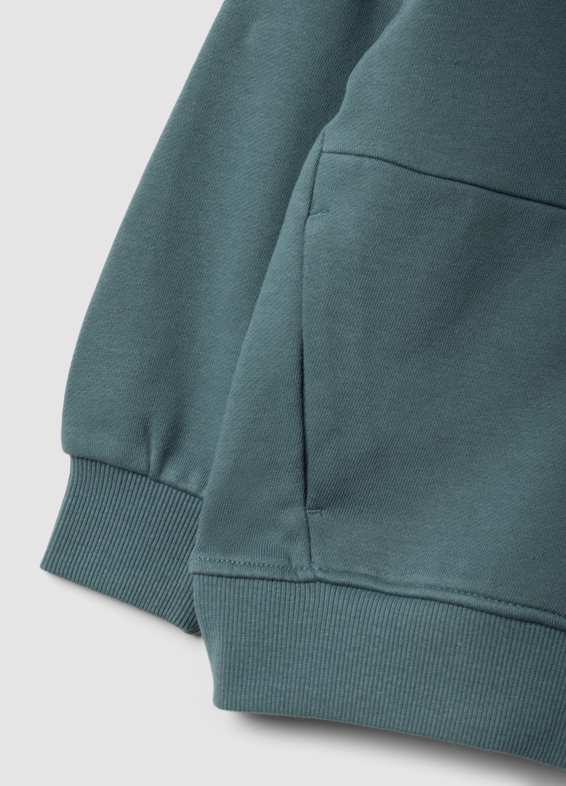 Green organic cotton hooded sweatshirt, oversized fit, for boys