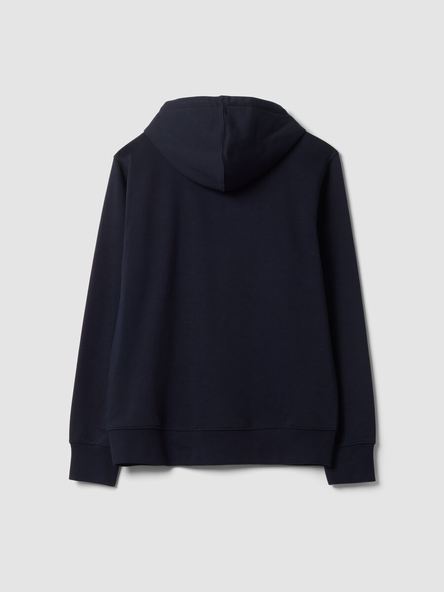 Blue cotton-blend sweatshirt with crew neck and hood_2