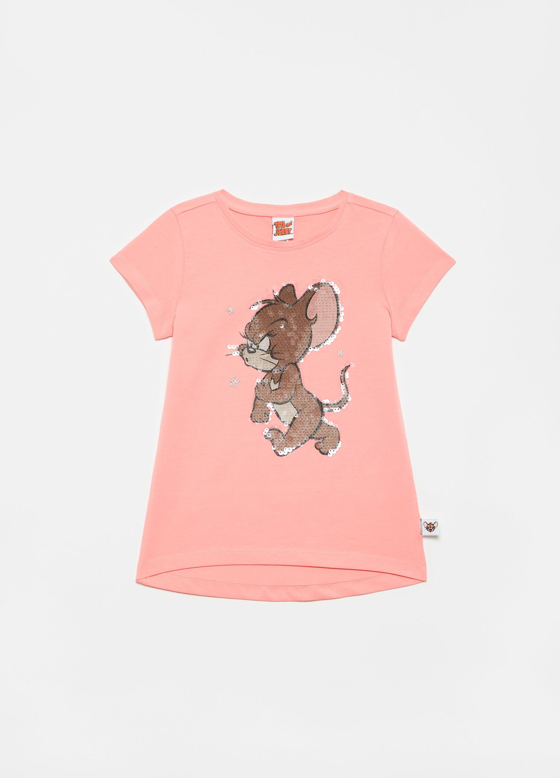 Stretch T-shirt with Tom & Jerry sequins