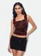 Top fitted rosso in tessuto elasticizzato con fantasia floreale_0