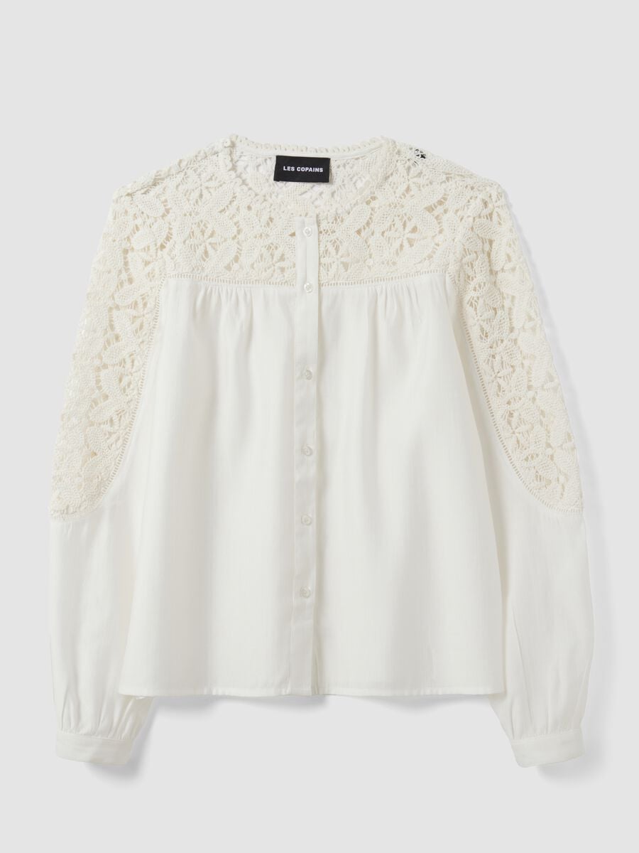 White regular-fit viscose-blend shirt with lace inserts_4
