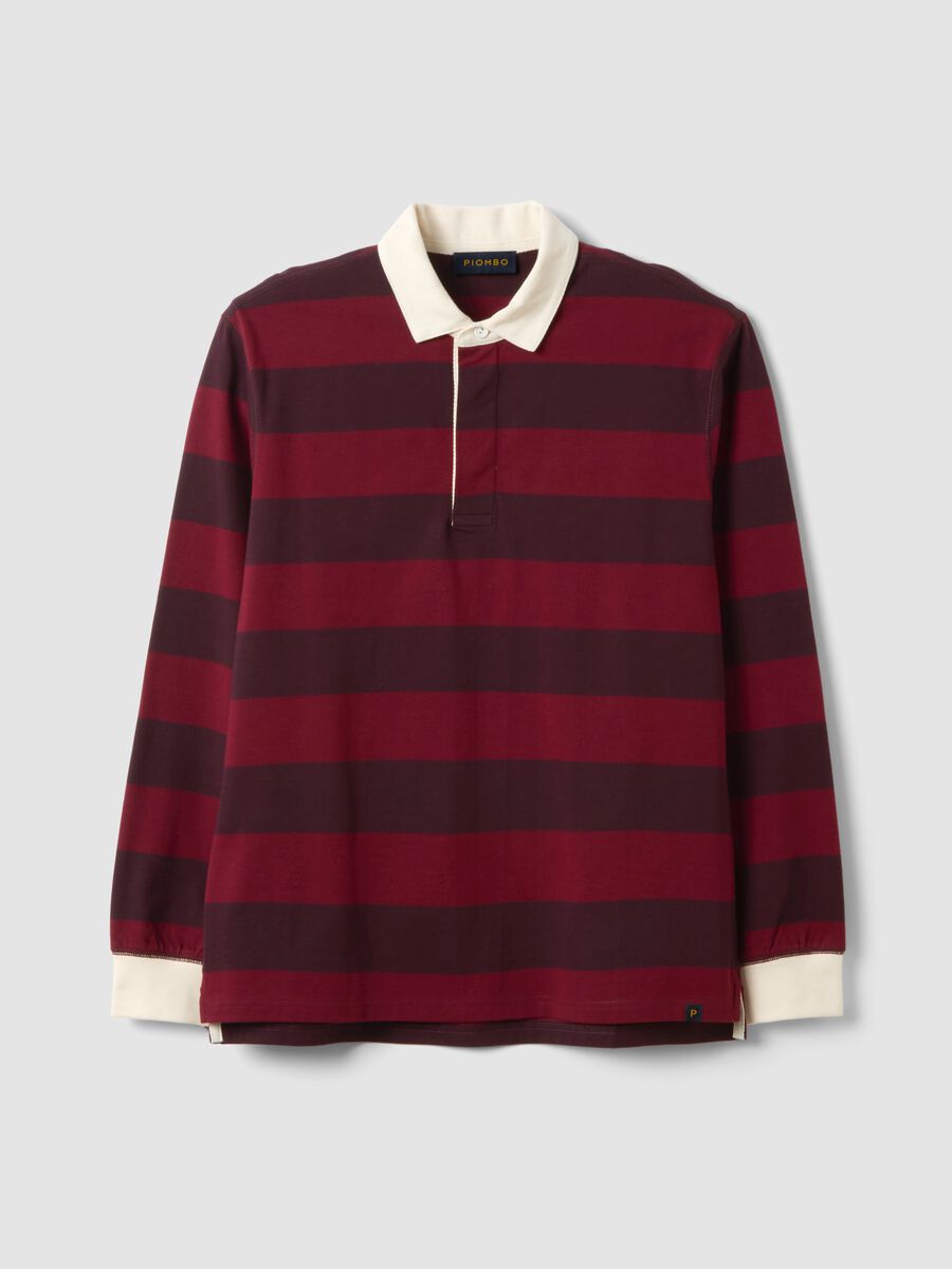 Red pure cotton striped long-sleeve rugby polo, regular fit_4
