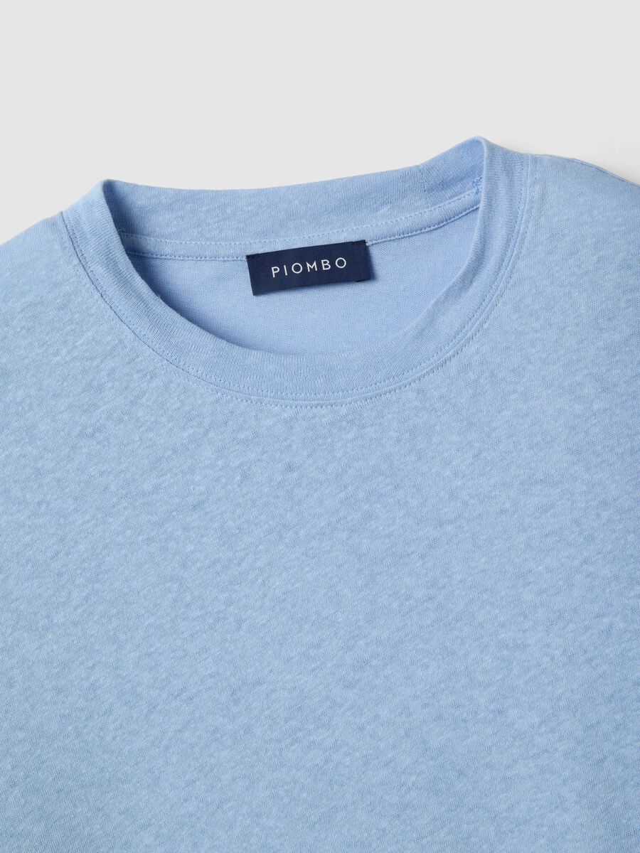 Regular fit light blue linen-cotton blend T-shirt_5
