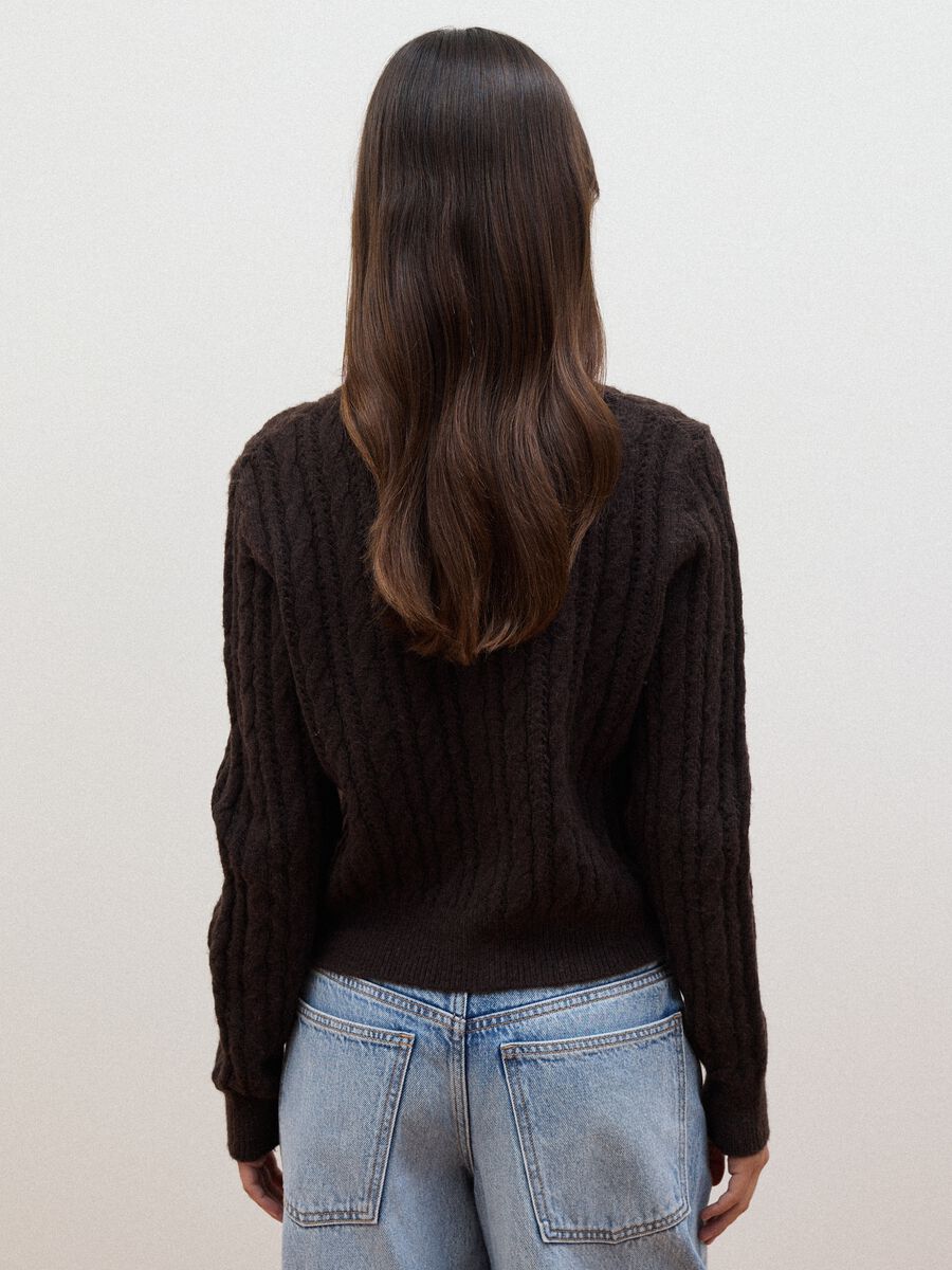 Brown cable-knit wool-blend cardigan_3