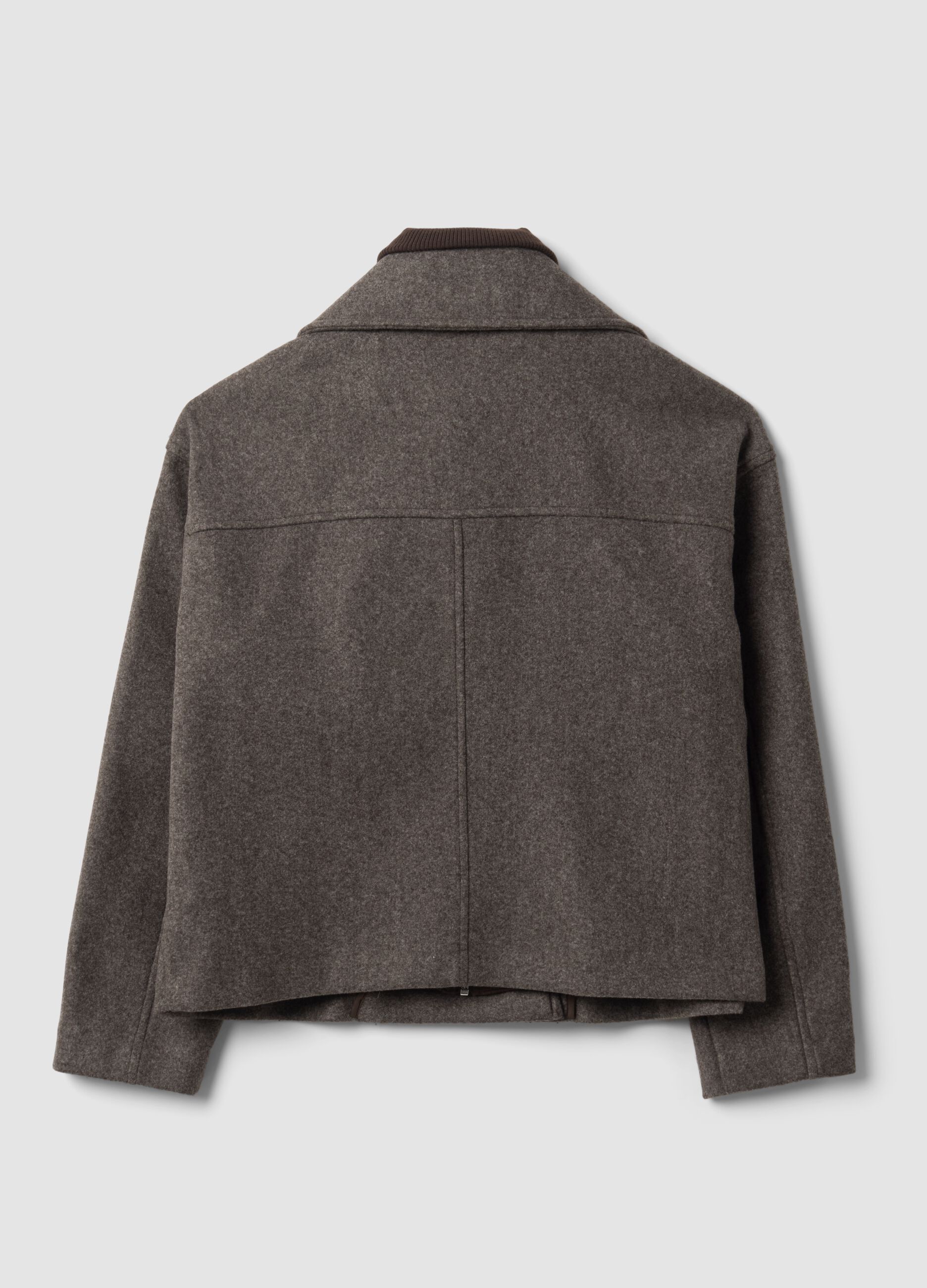 Giacca grigia doppiopetto regular fit con zip e bottoni