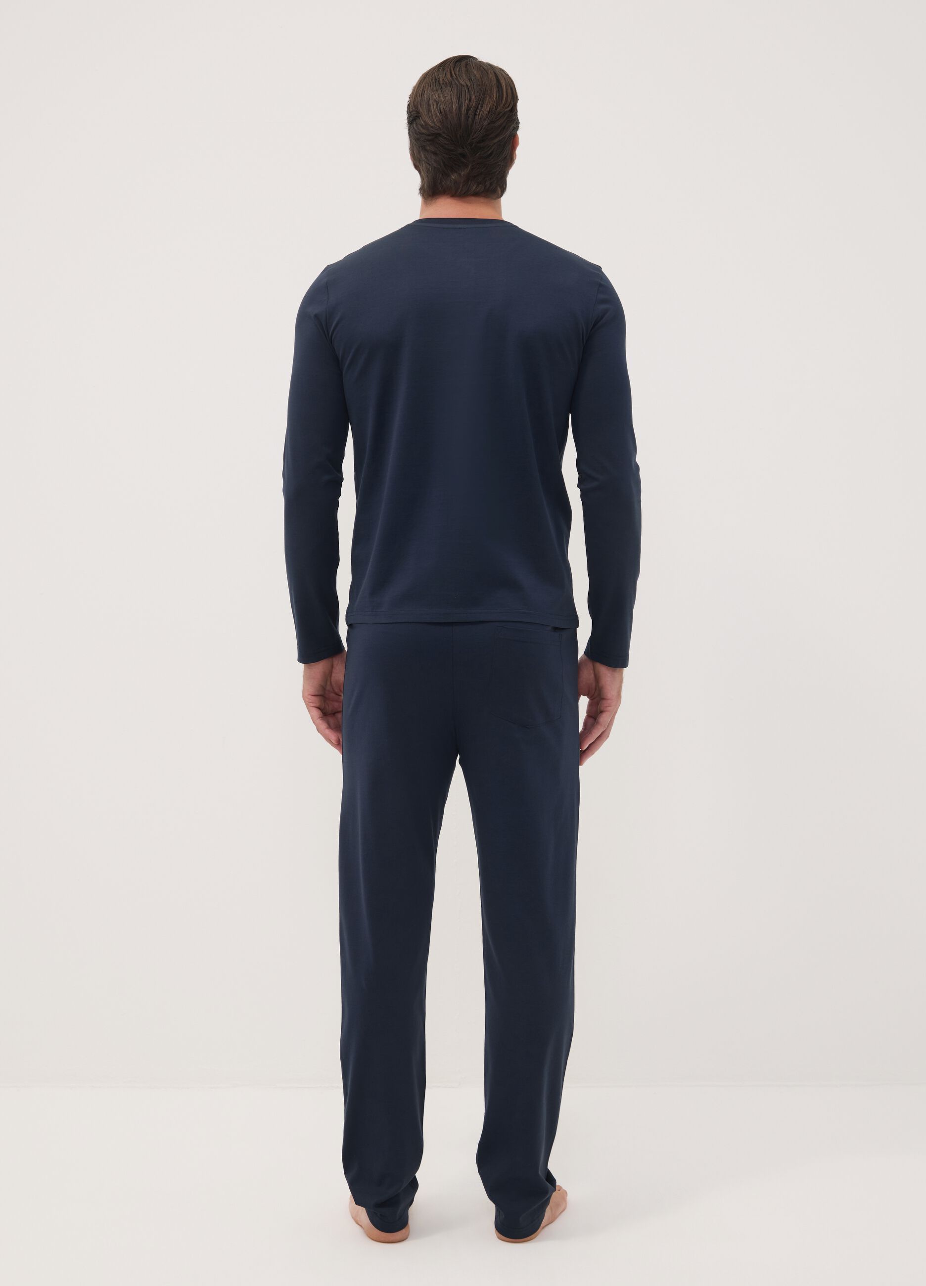 Blue pure organic cotton pyjamas with Henley neckline, regular fit