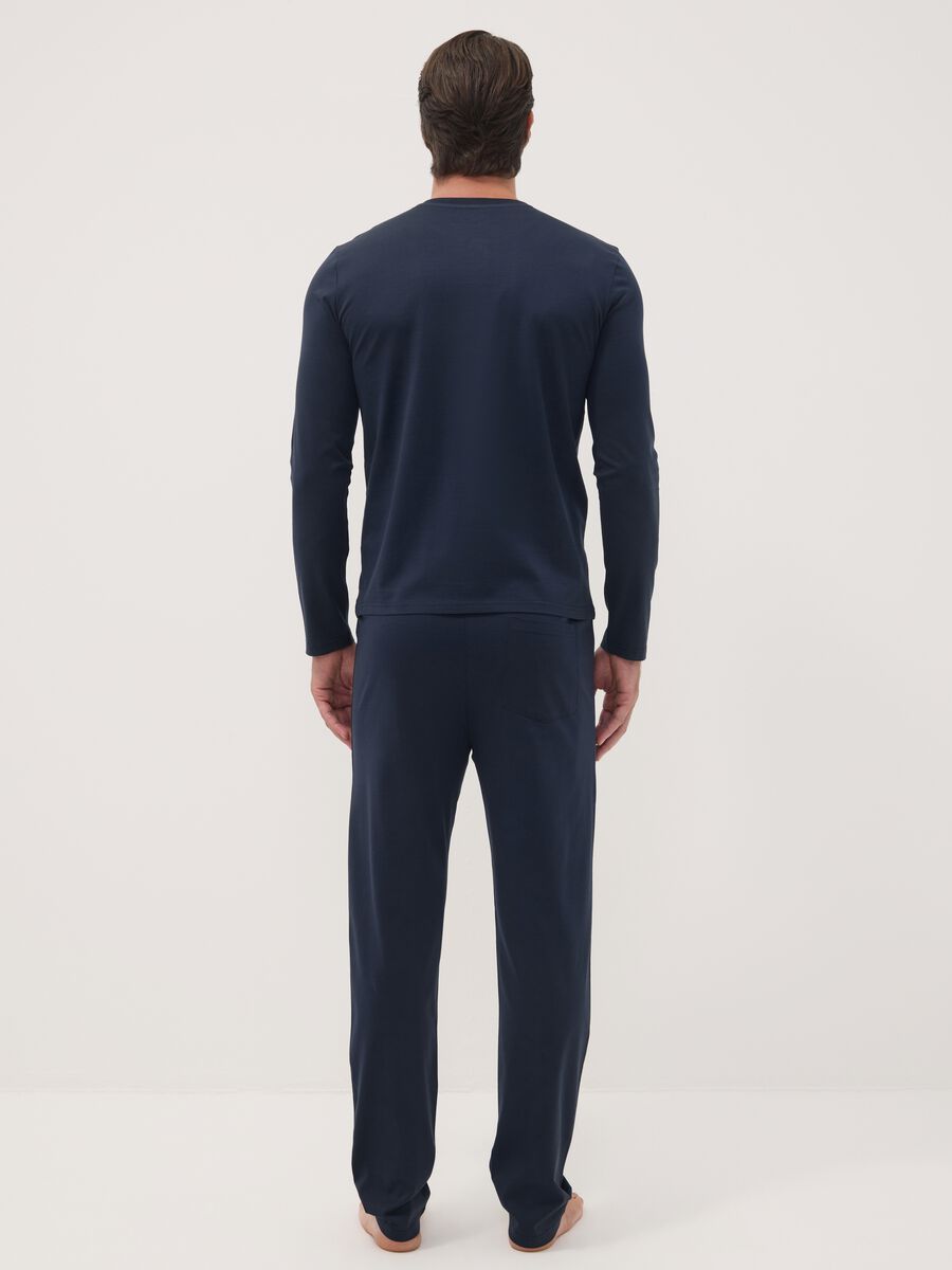 Blue pure organic cotton pyjamas with Henley neckline, regular fit_3