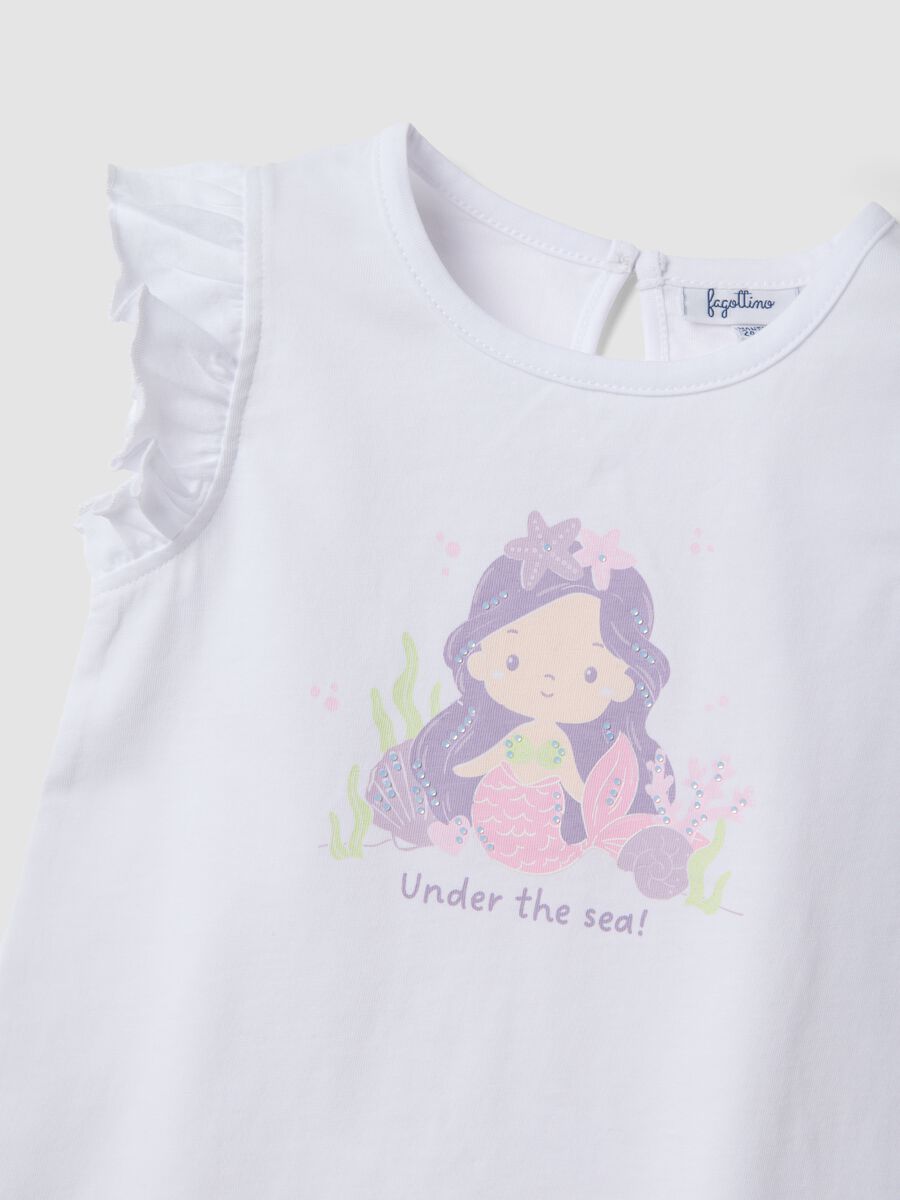 Wei&szlig;es M&auml;dchen-Tanktop aus reiner Bio-Baumwolle mit Print und Volants_2