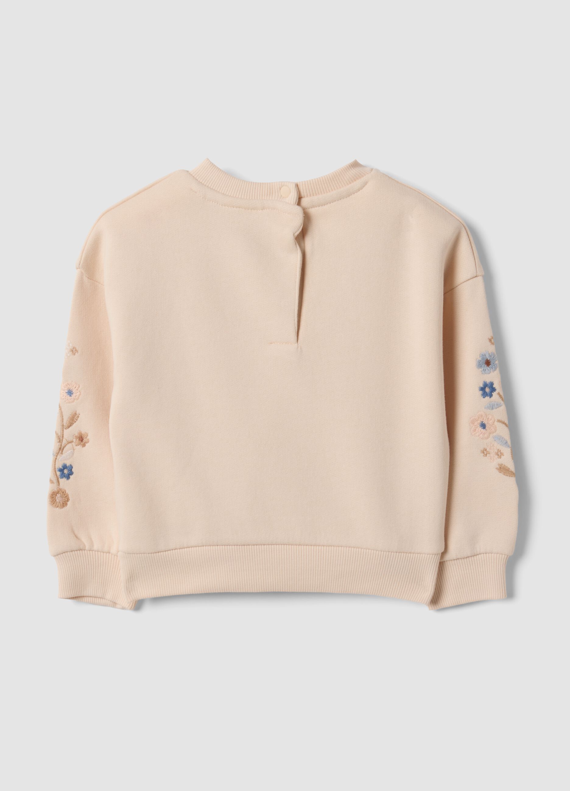 Pink organic cotton sweatshirt with floral embroidery, oversized fit