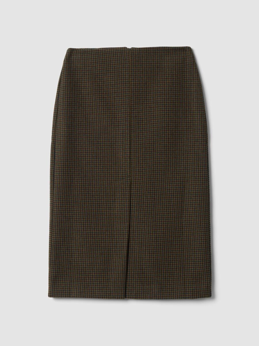 Brown and petrol blue wool-blend houndstooth skirt_0