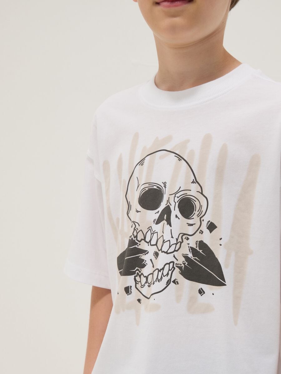 White pure cotton T-shirt with print_2