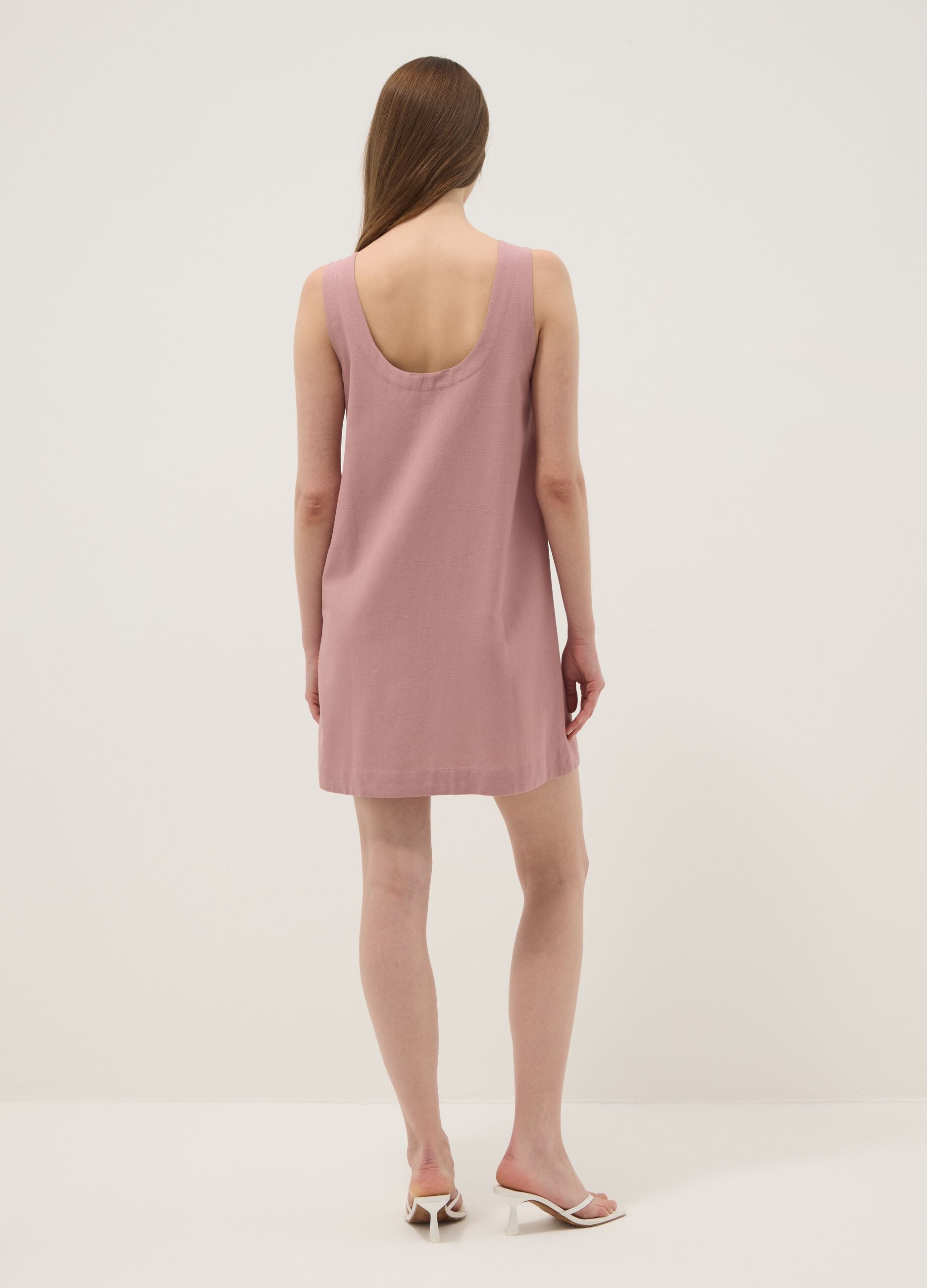 Pink regular-fit dress in a viscose, cotton and linen blend