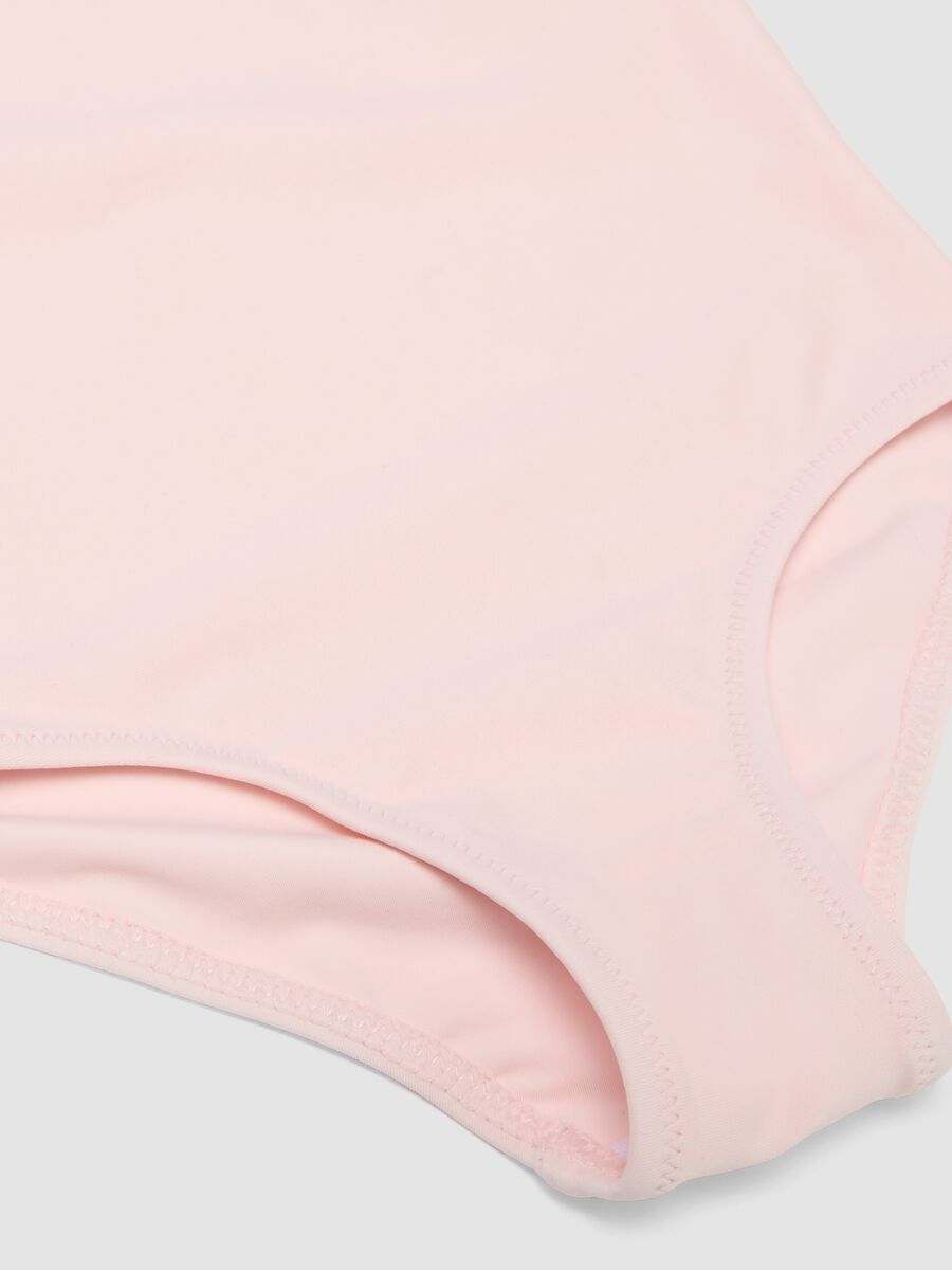 Pink girls&rsquo; swimsuit in stretch fabric with ruffle_3