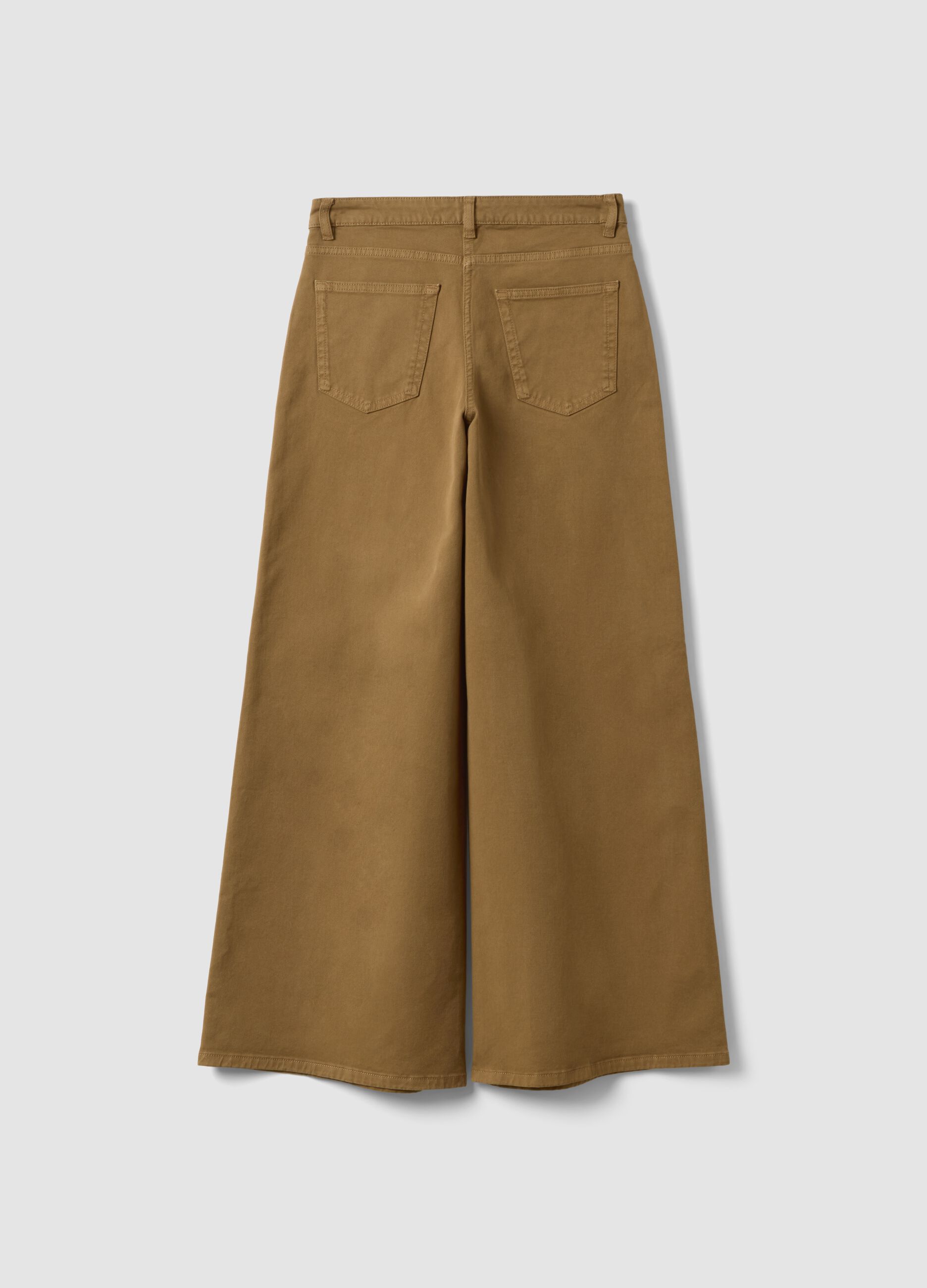 Brown stretch cotton wide-leg trousers