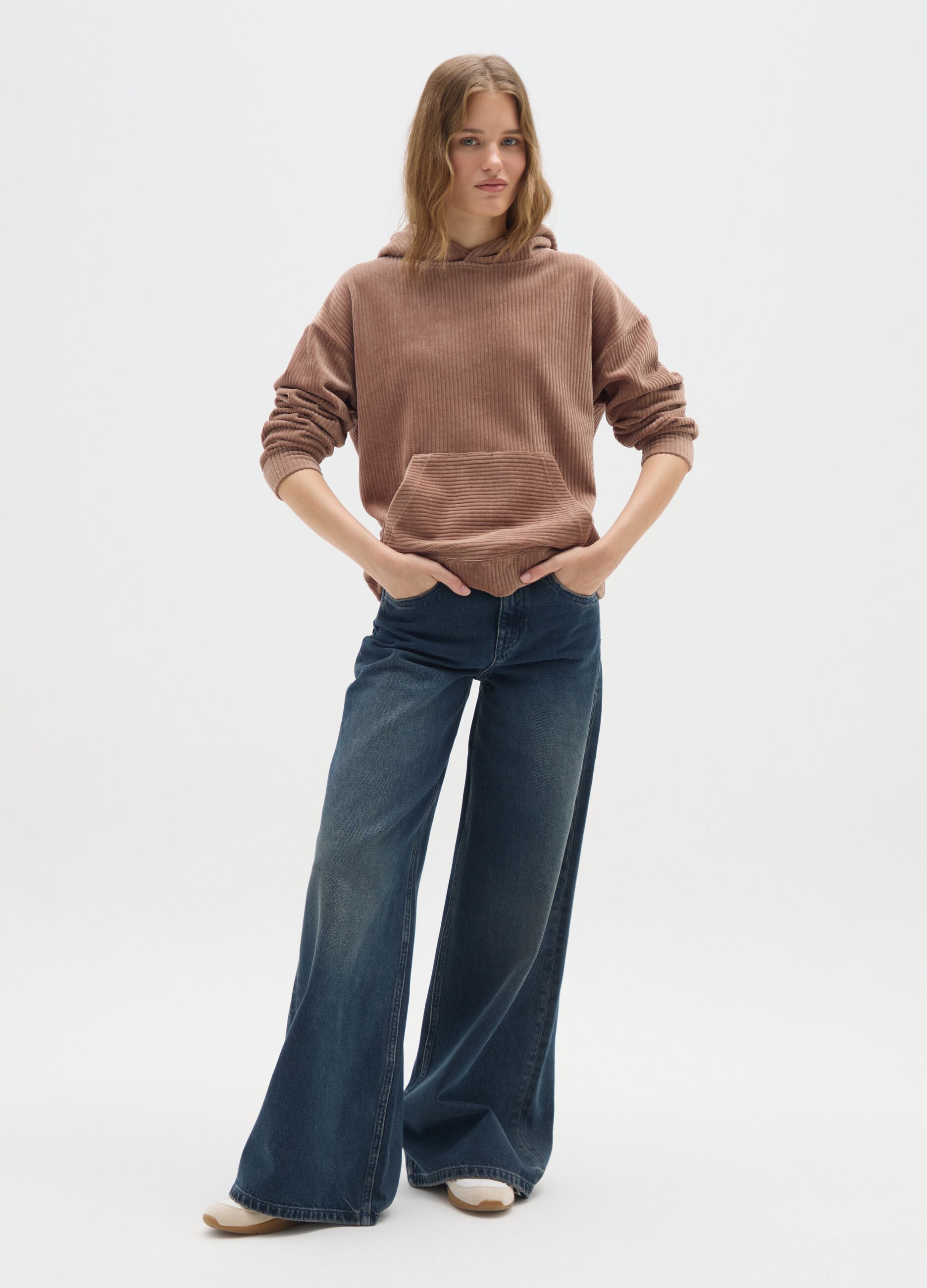 Brown cotton blend hoodie with regular fit