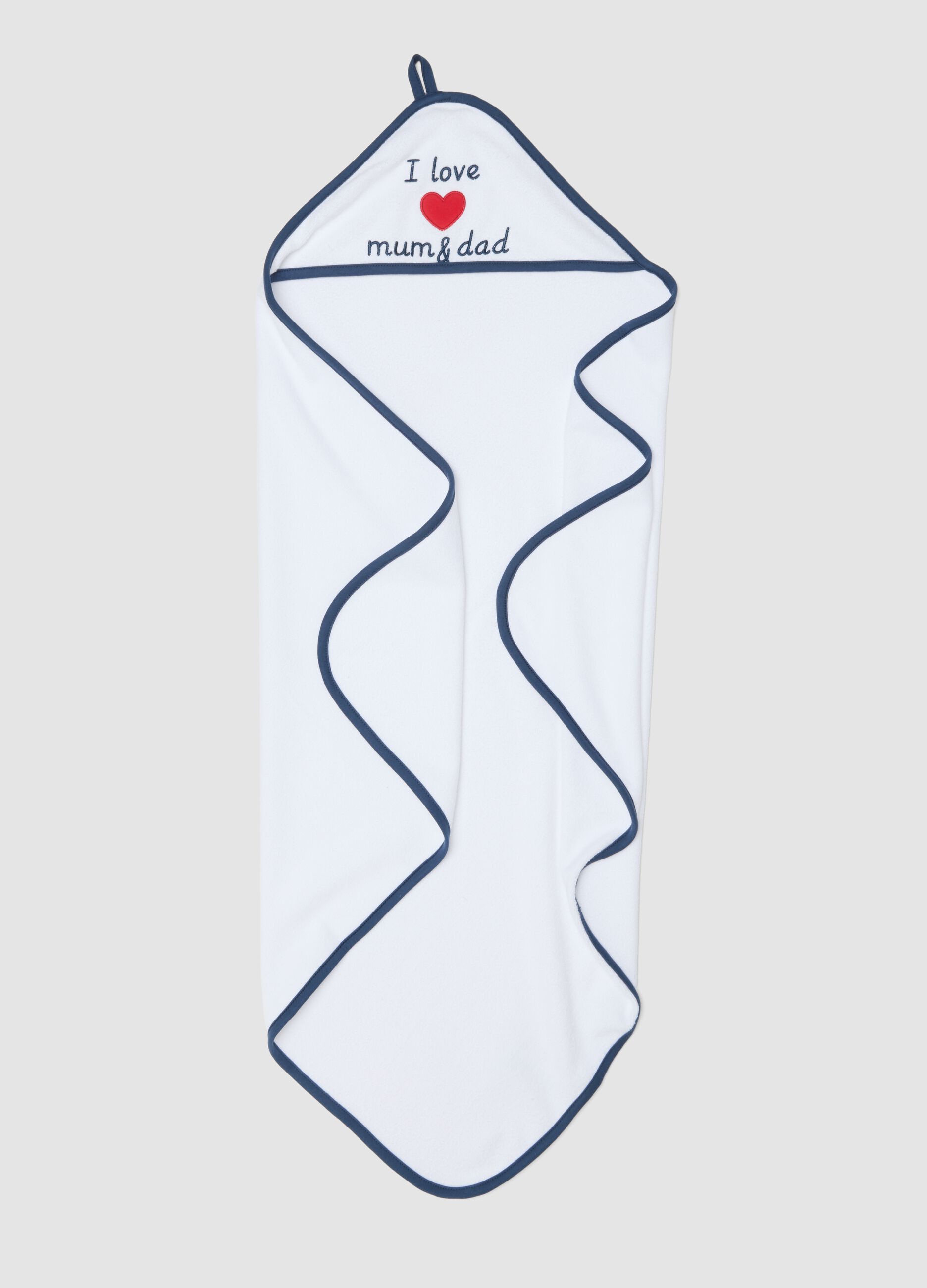 White organic cotton-blend baby bathrobe with embroidery