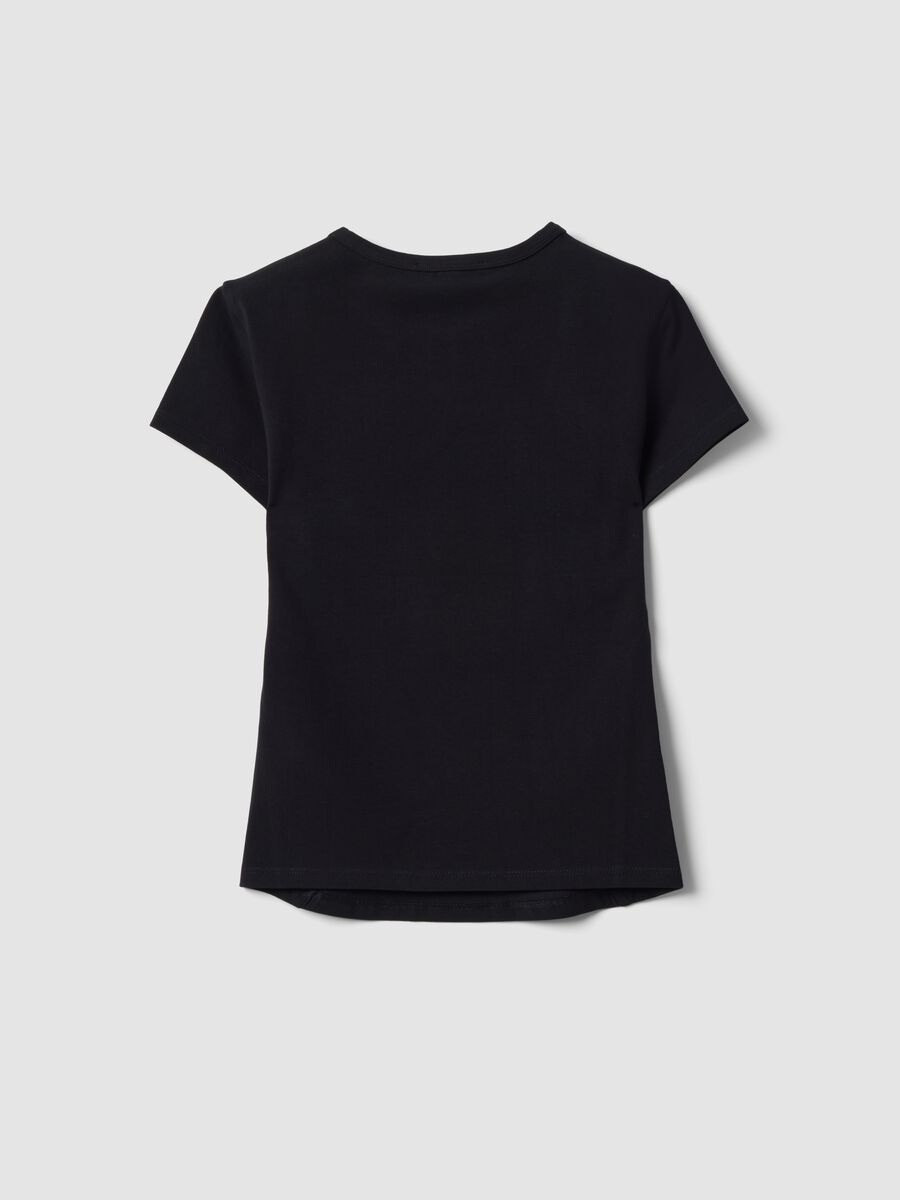 Black fitted stretch cotton T-shirt with rhinestone embellishments_1