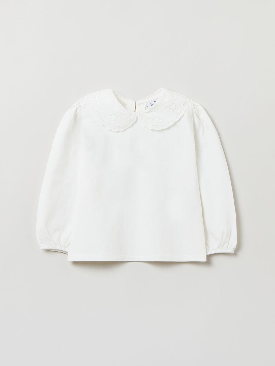 T-shirt with broderie anglaise and long sleeves_0