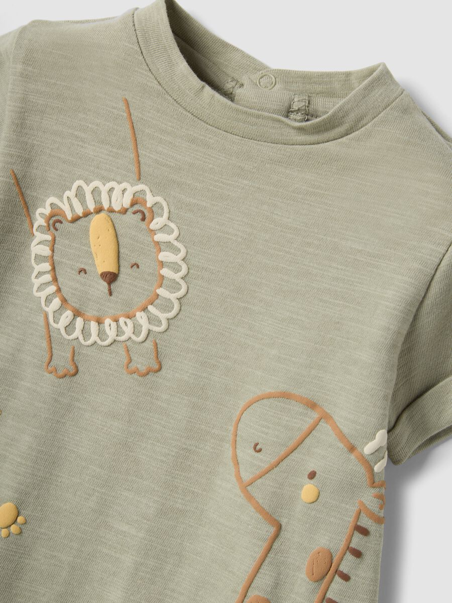 Green organic cotton baby romper with animal print_3