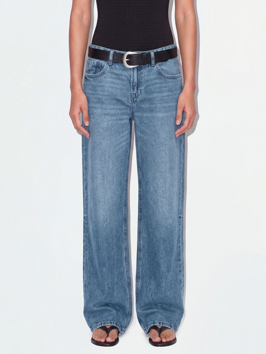 Light Blue Denim Wide-Leg Jeans in 100% Cotton_1