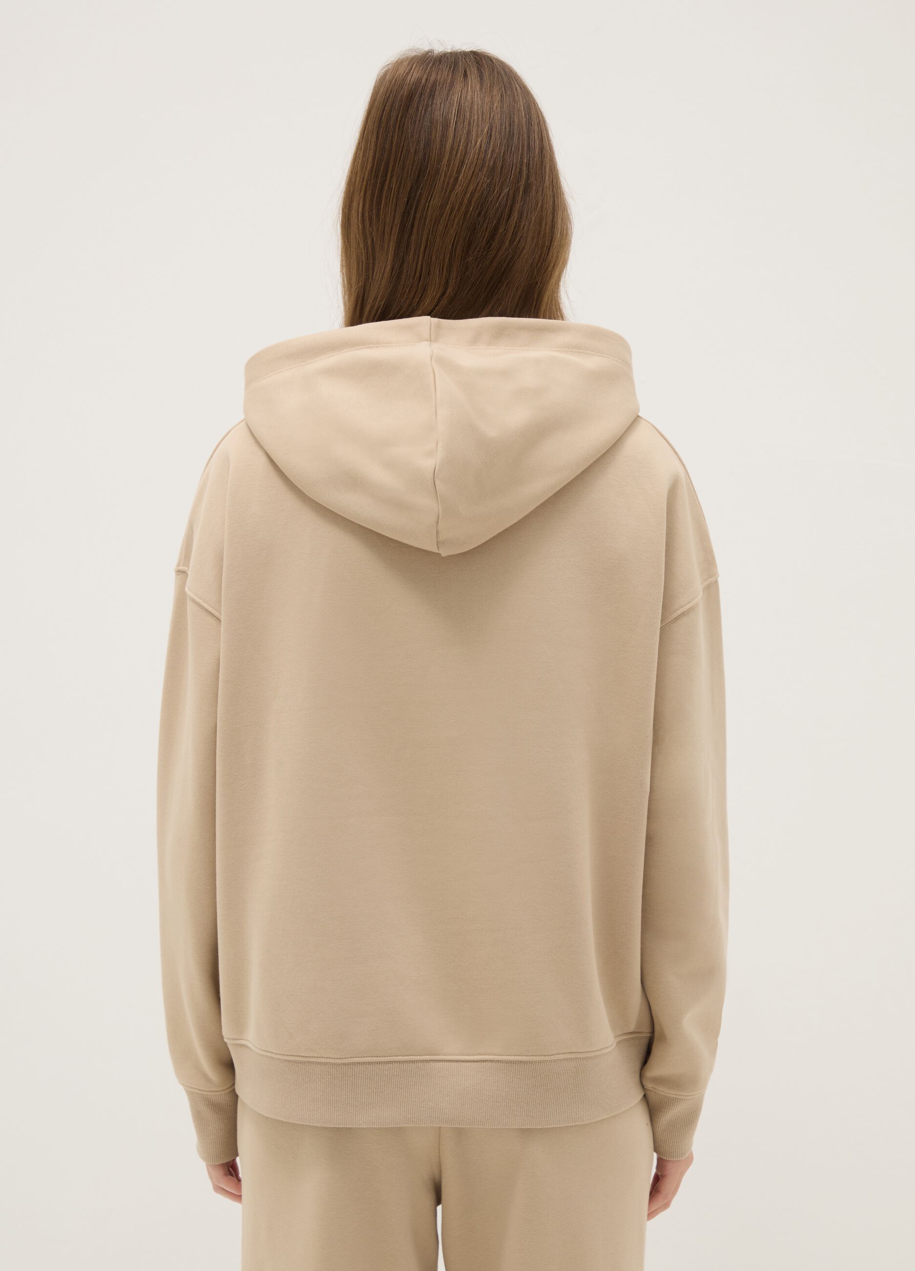 Beige regular fit cotton-blend hoodie