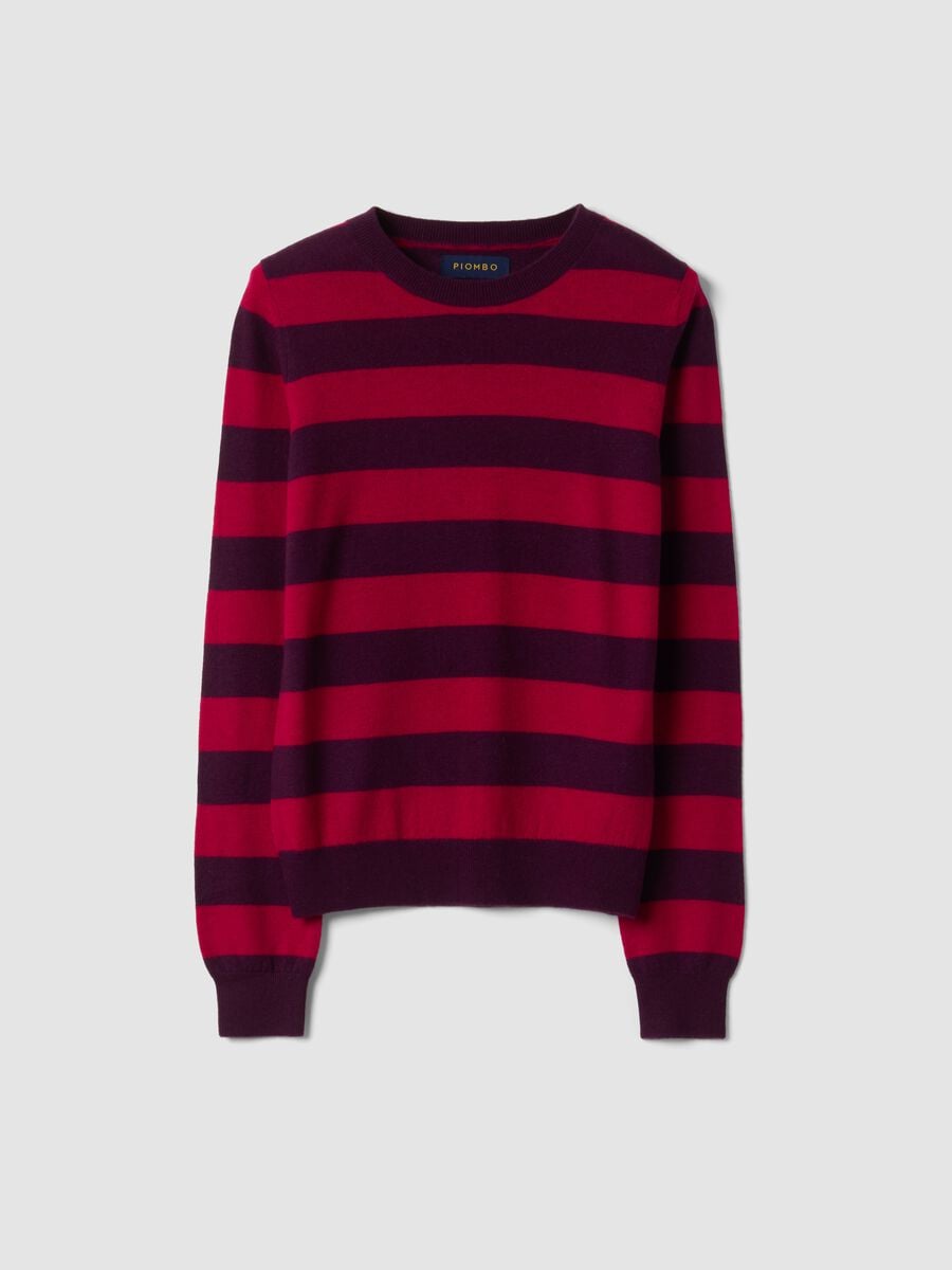 Maglia rossa in pura lana a righe con girocollo_0