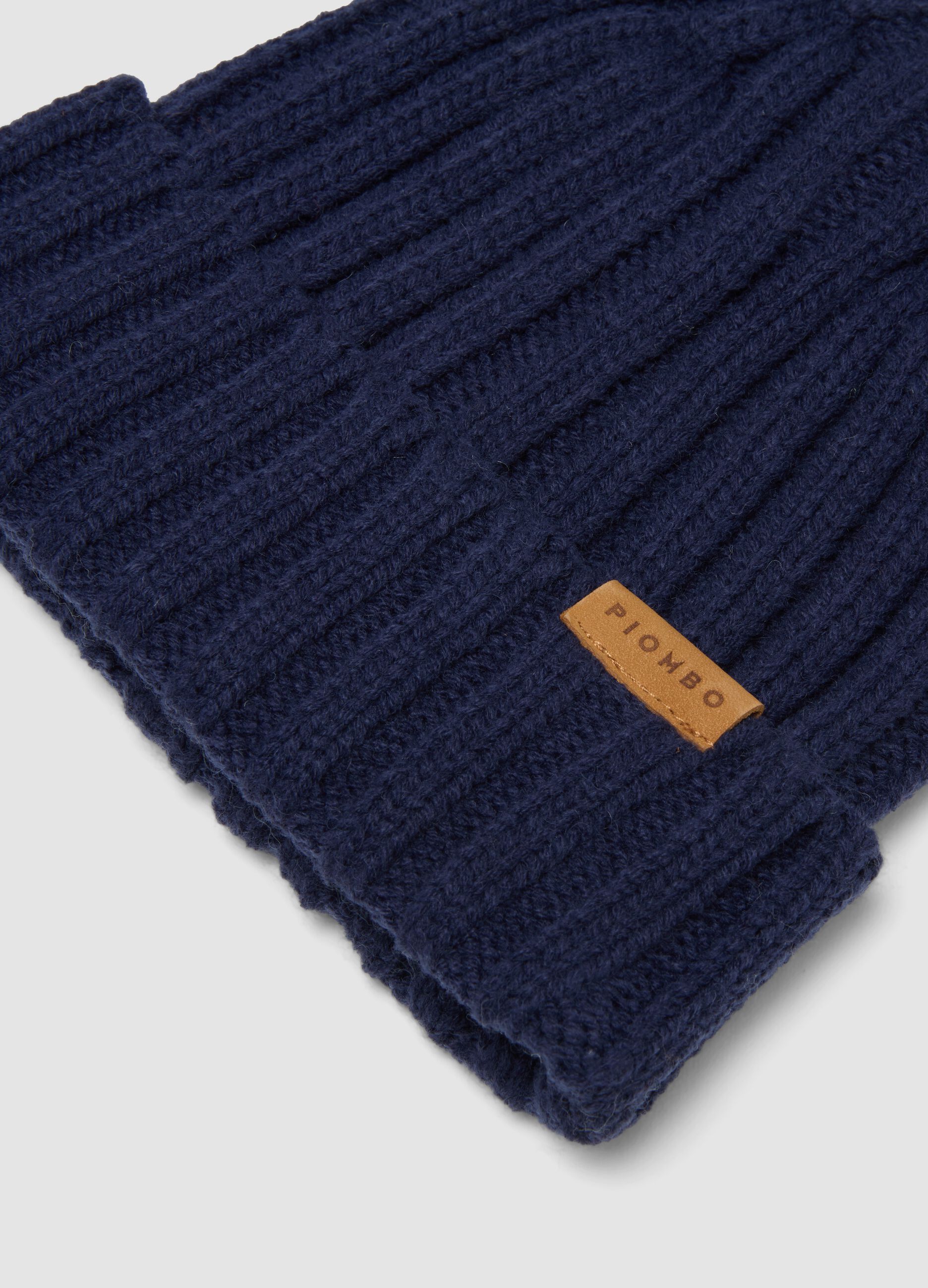 Blue ribbed wool-blend hat