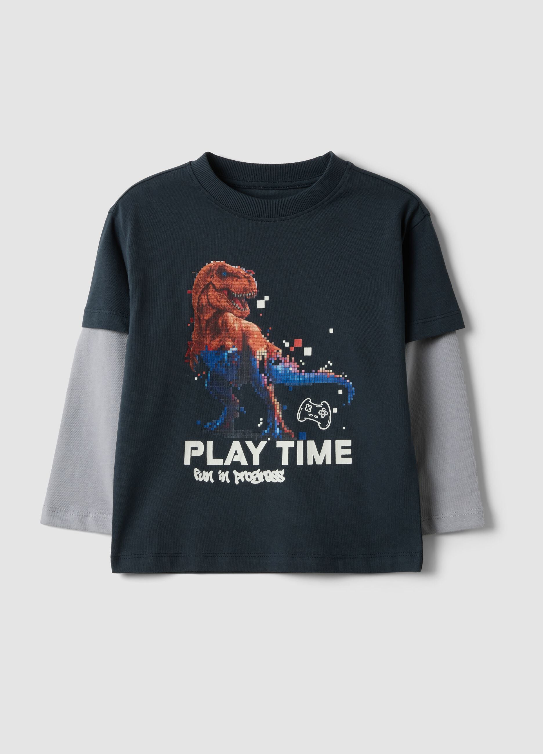 T-shirt blu notte in puro cotone con stampa