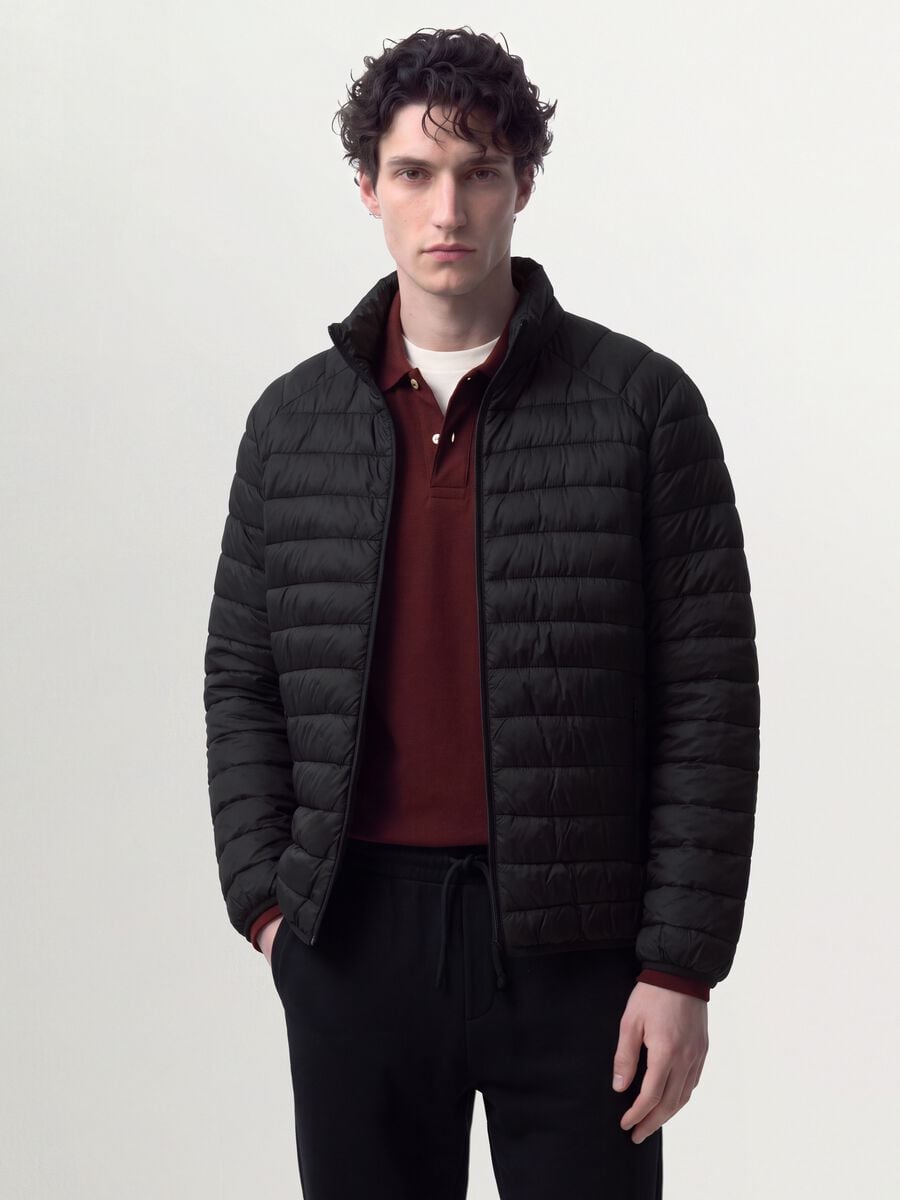 Black Ultralight padded jacket, regular fit, with zip_0