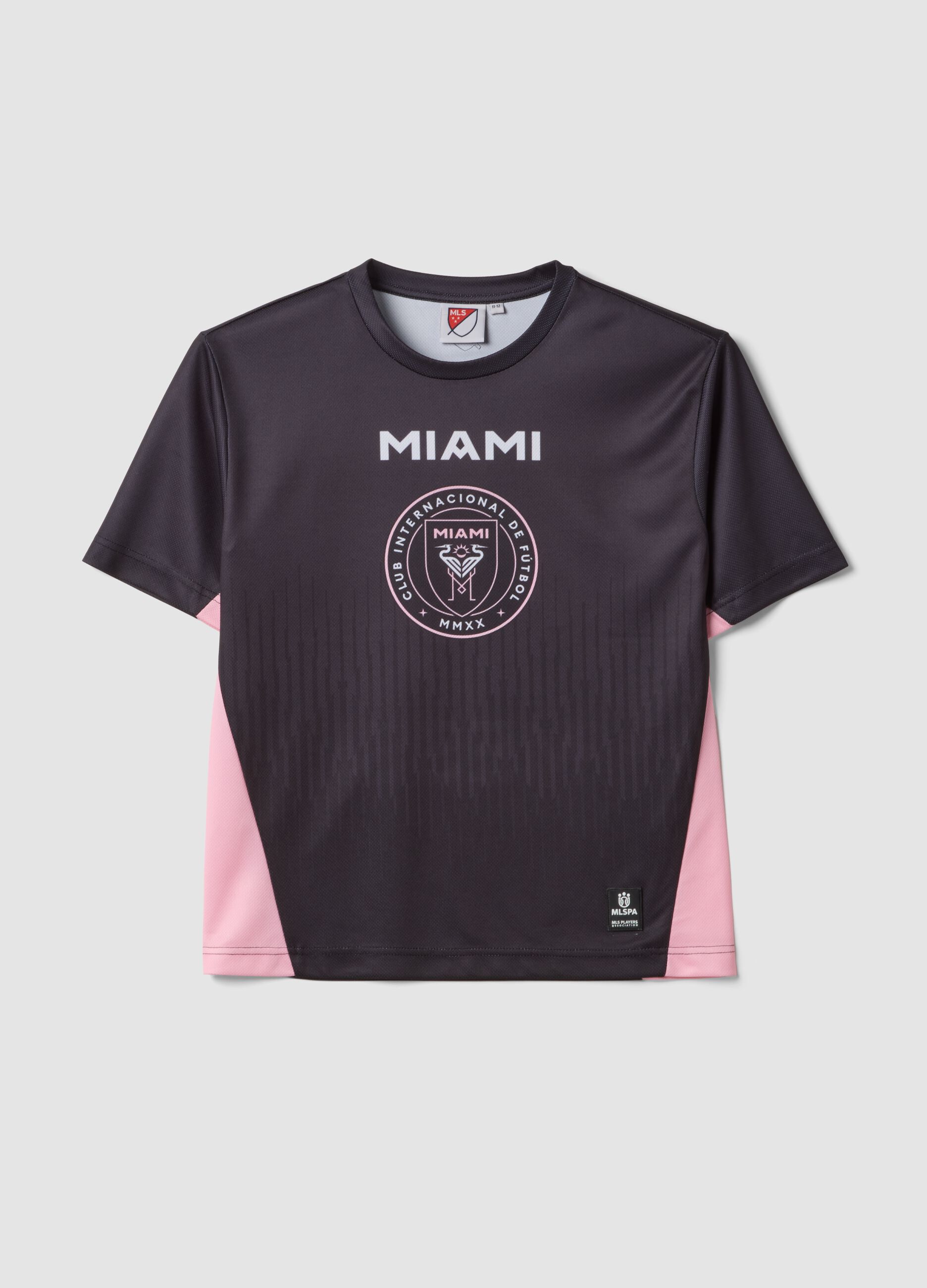 Black short-sleeved T-shirt with sporty print, regular fit