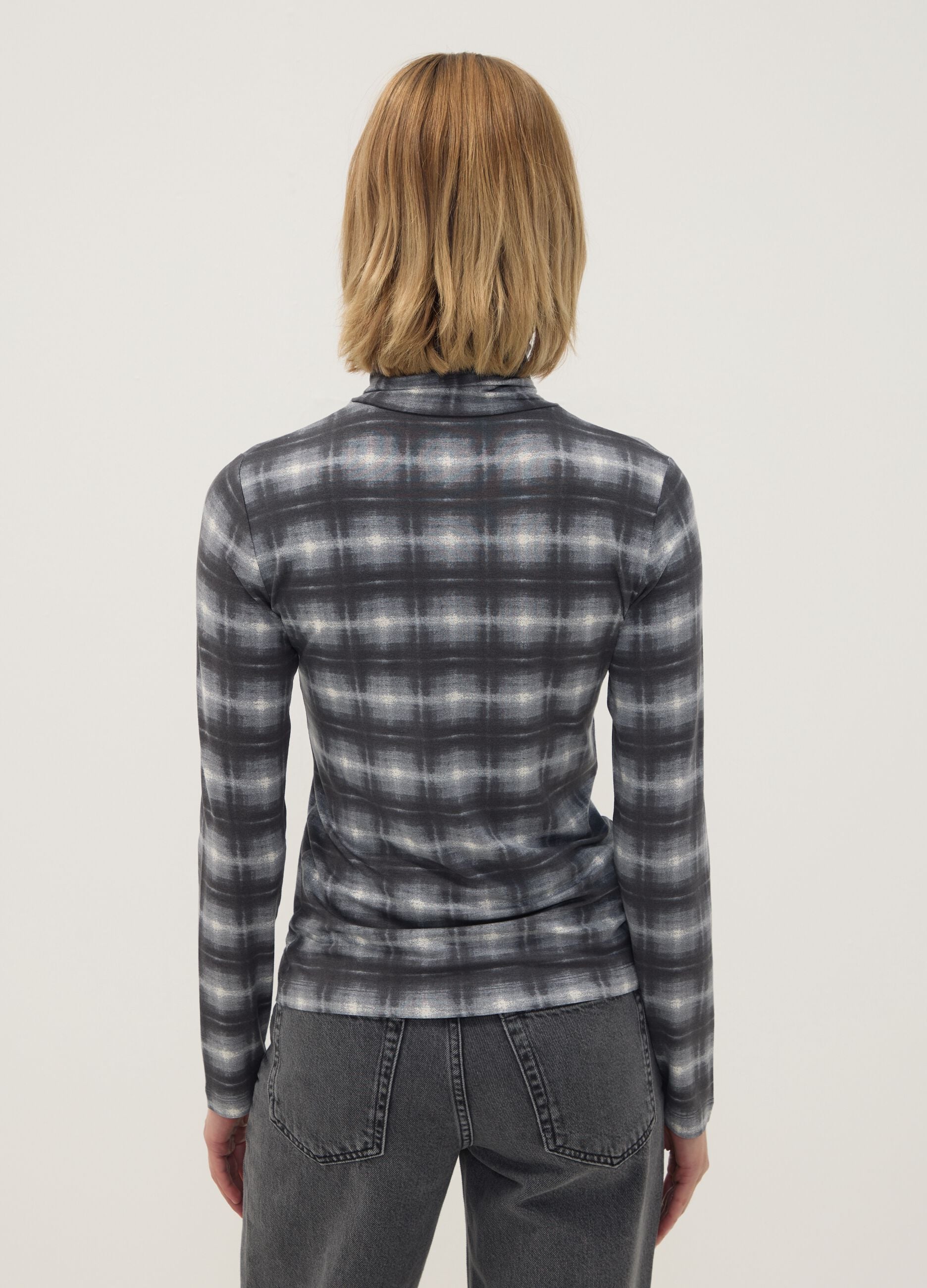 Grey stretch viscose crew-neck T-shirt
