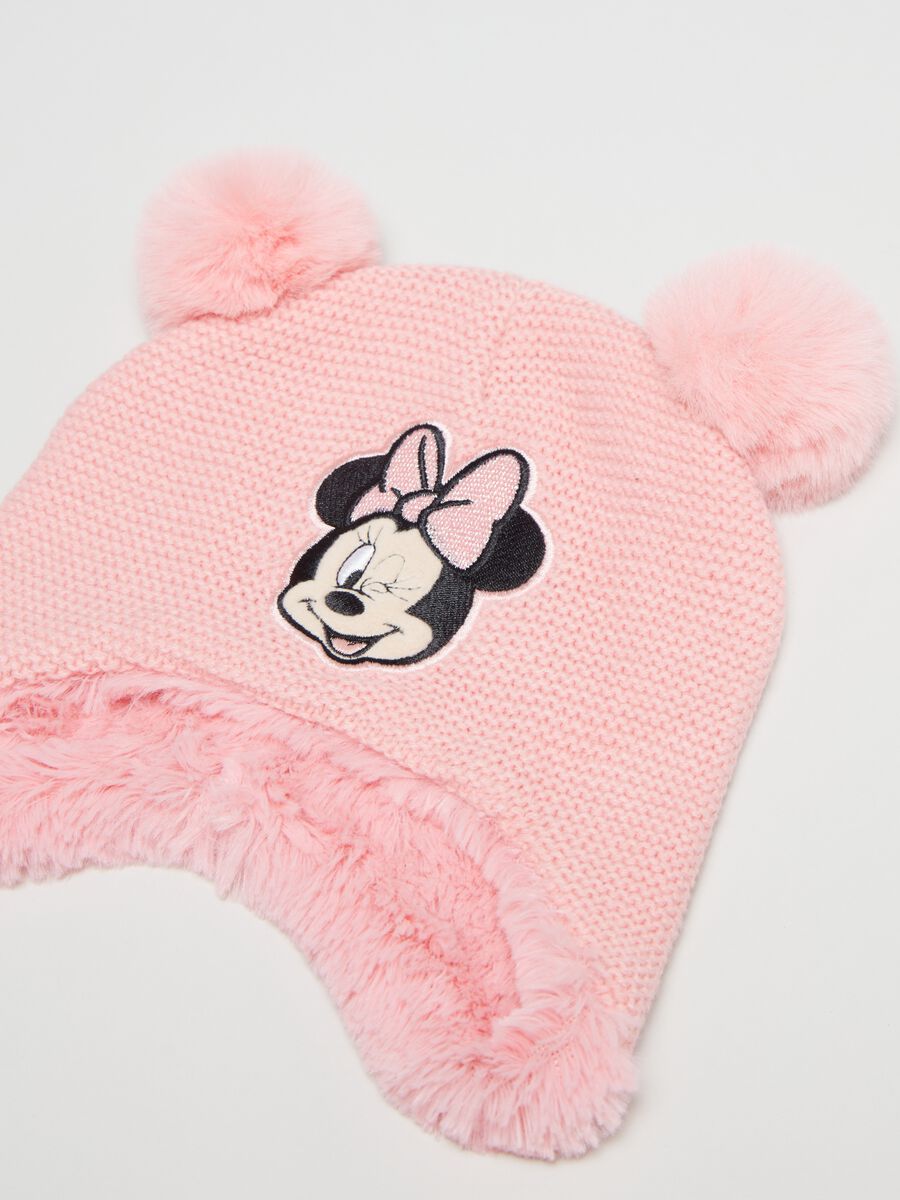 FAGOTTINO Baby Girl's Pink Hat with pompom and Minnie Mouse patch