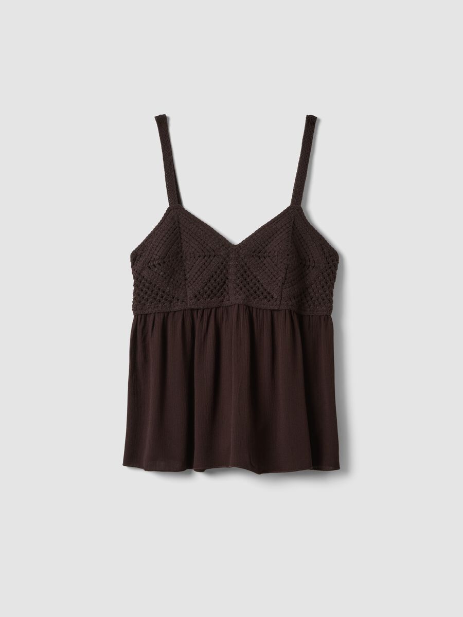 Braunes Crochet-Tanktop aus reiner Viskose, Regular Fit_0
