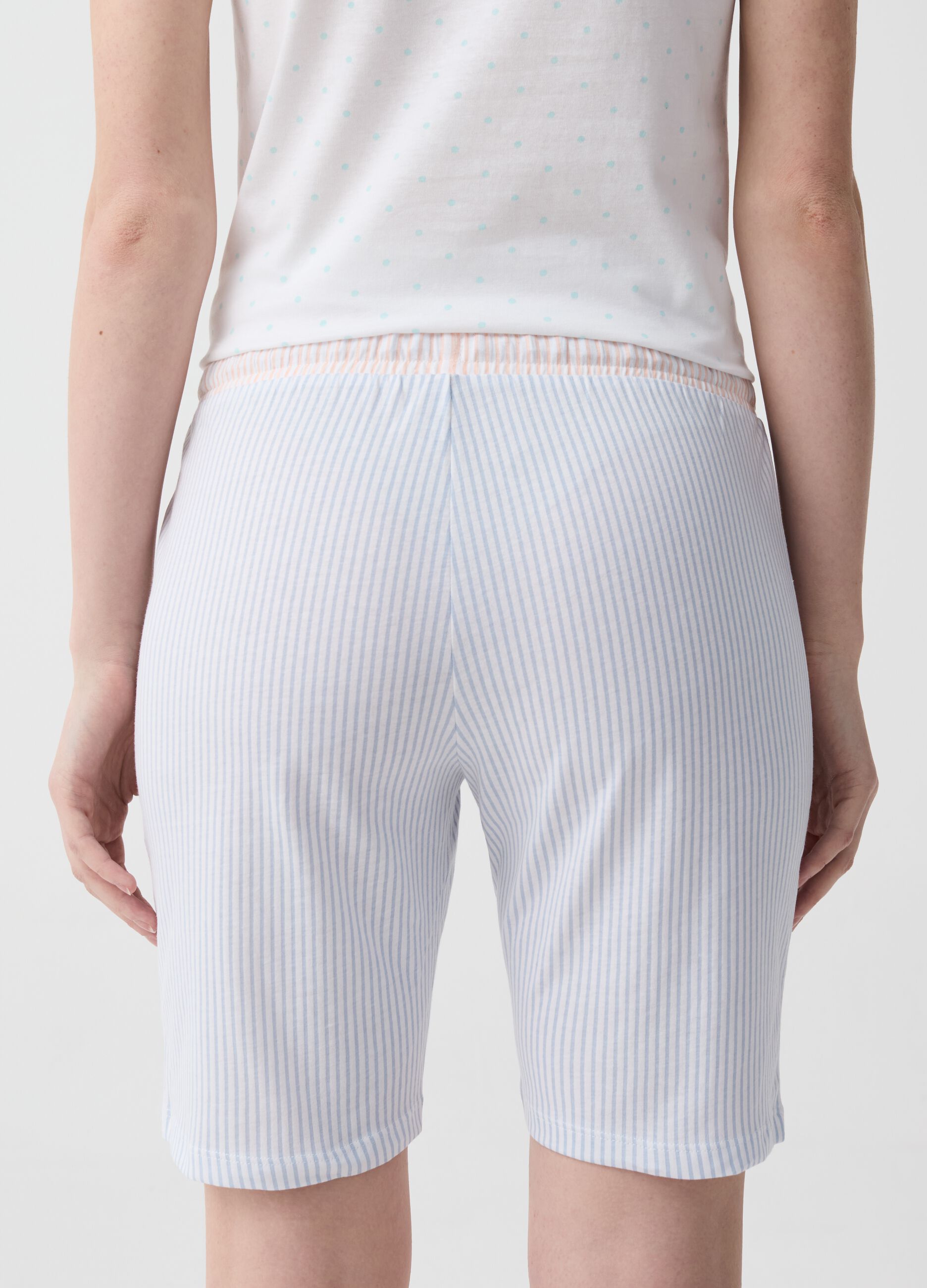 Striped cotton pyjama shorts with drawstring