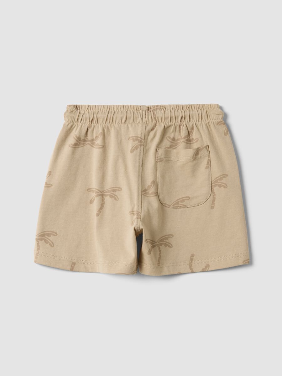 Beige organic cotton shorts with all-over print_1