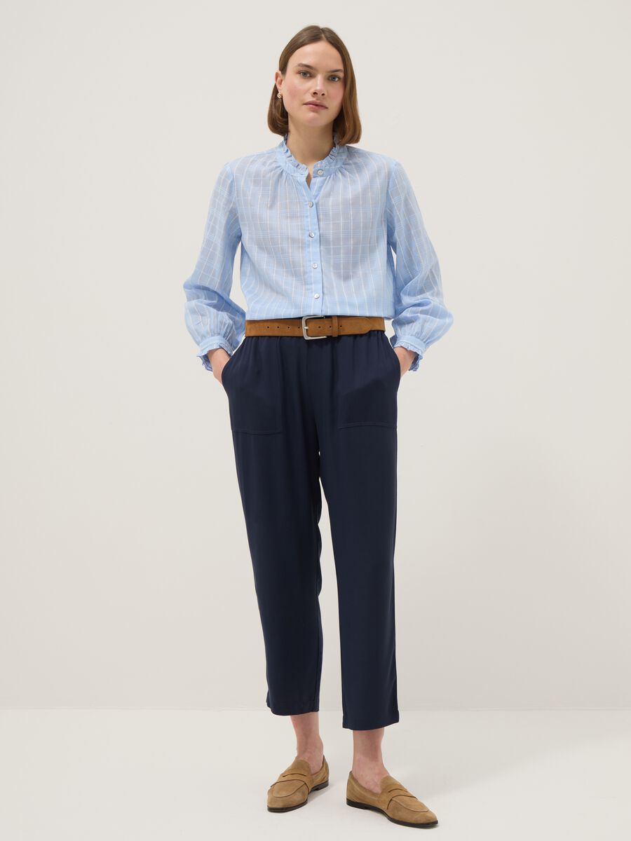 Blue pure cotton shirt with plaid regular fit_2