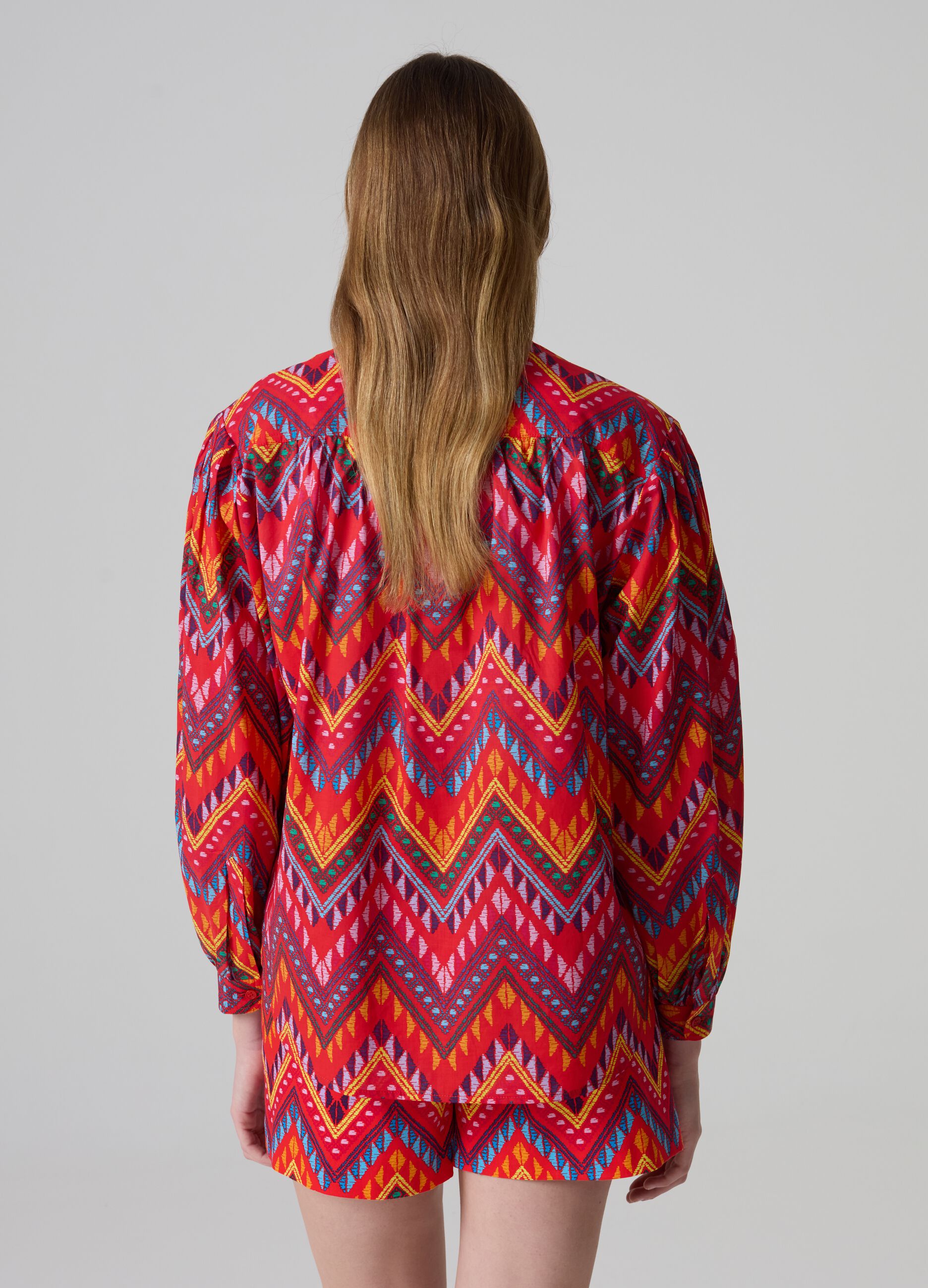 Shirt with multicoloured ethnic pattern