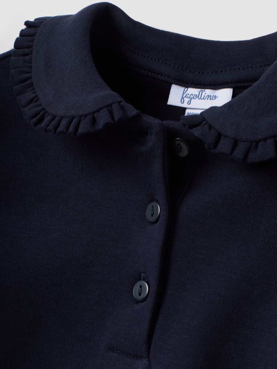 Blue organic cotton polo shirt with ruffled collar_2