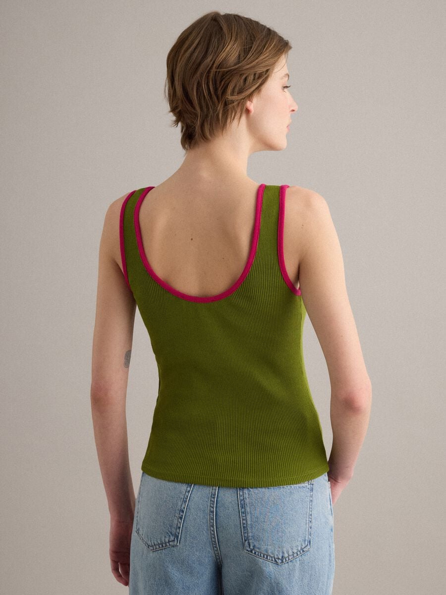 Green pure cotton ribbed tank top_3