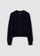 Blue pure wool crew-neck cardigan, regular fit_0