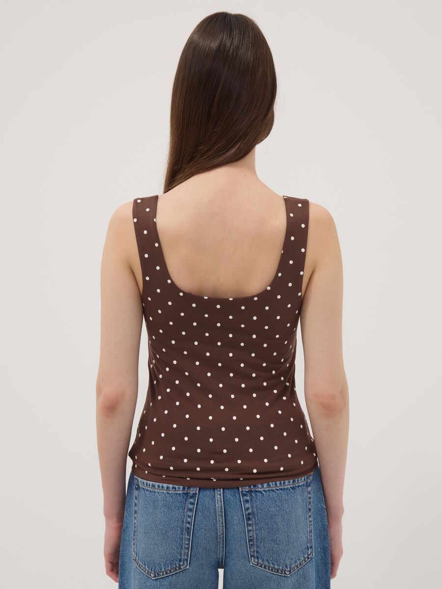 Brown fitted polka-dot stretch cotton top_3