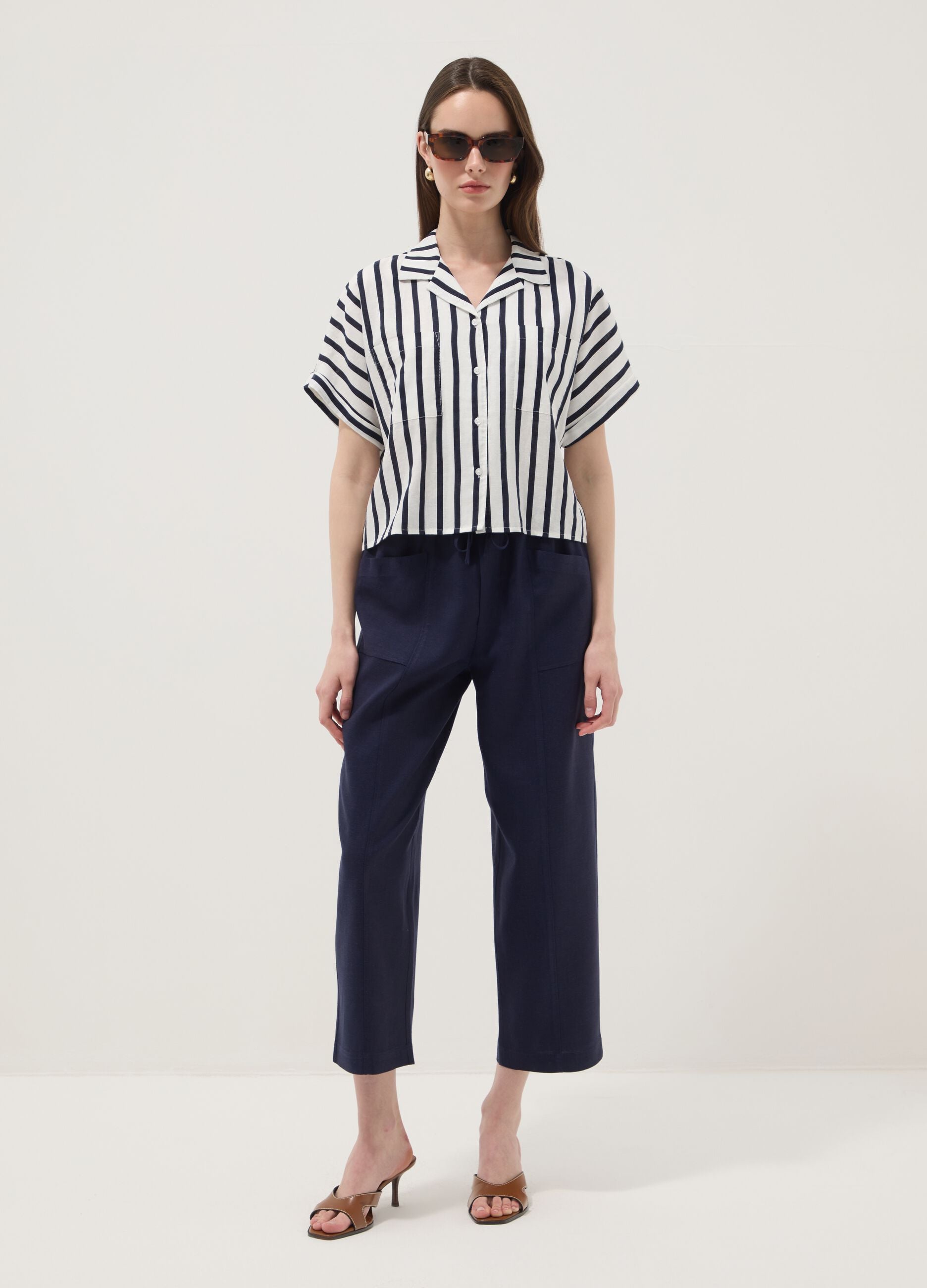 Multicolour striped regular-fit linen and viscose blend shirt