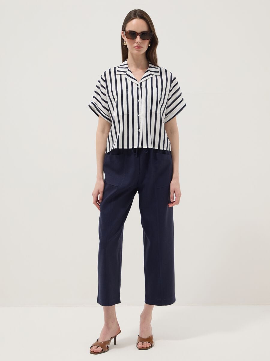 Multicolour striped regular-fit linen and viscose blend shirt_1