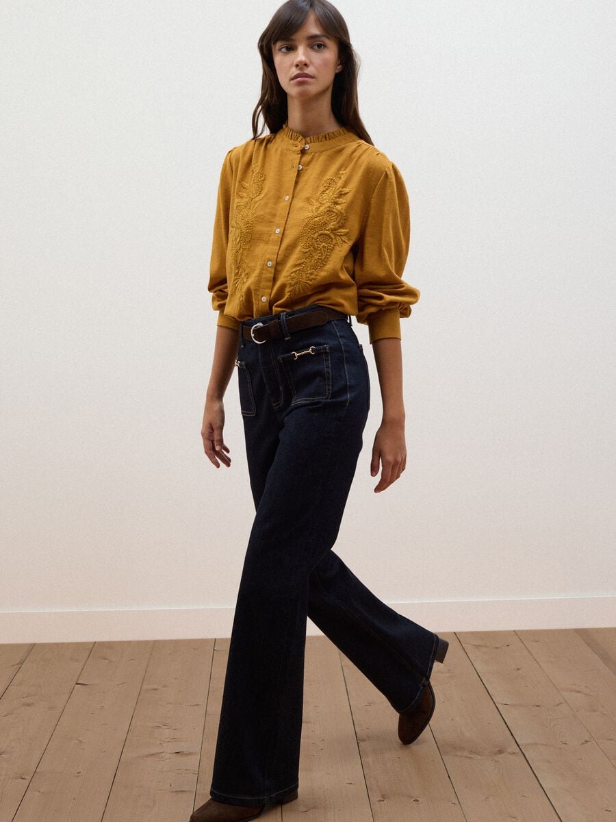 Orange pure cotton shirt with embroidery_0